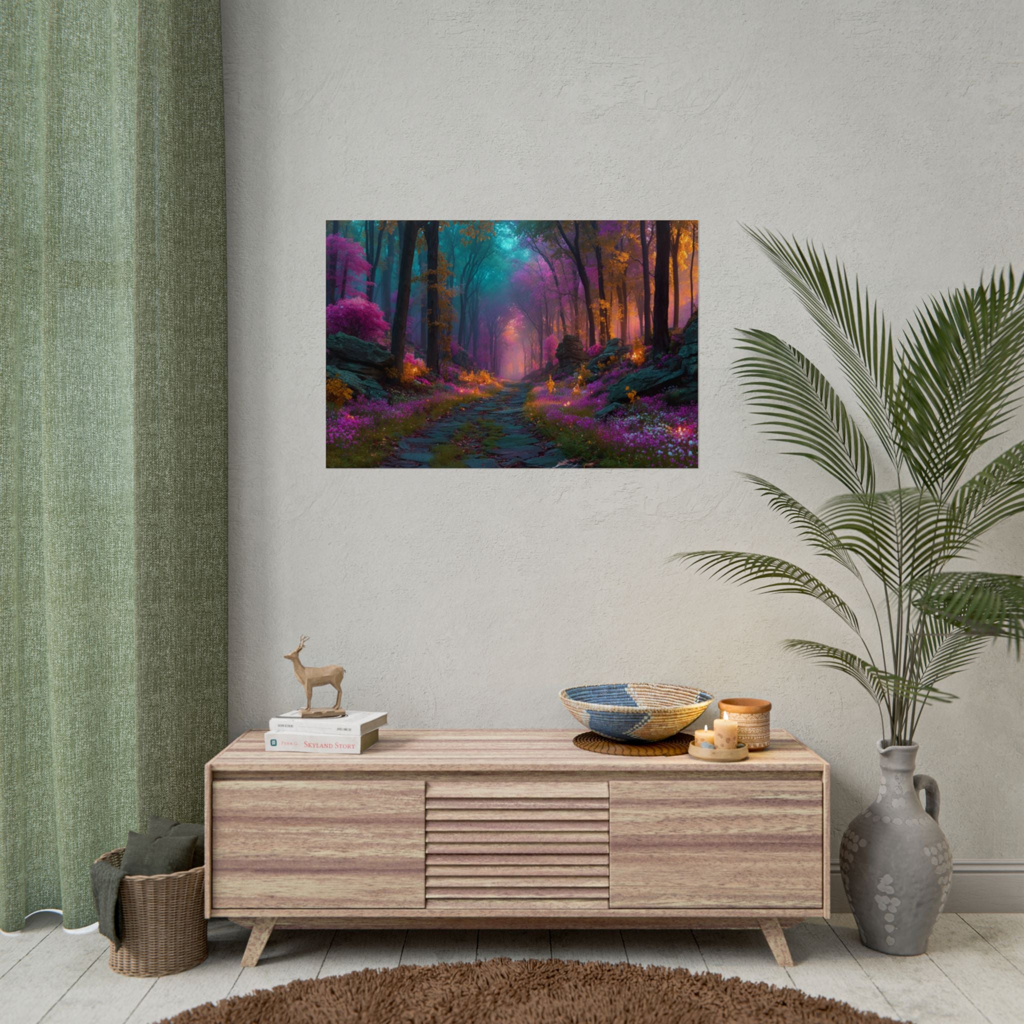 Fantasy Forest Rolled Poster Dreamy Purple & Teal Woodland Wall Art