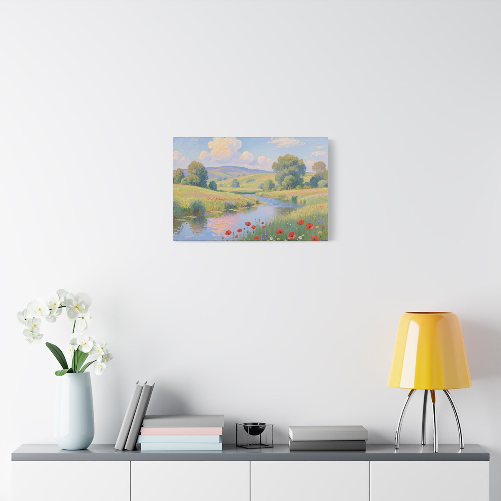 Poppy Meadow River Matte Canvas Print Stretched 1.25"
