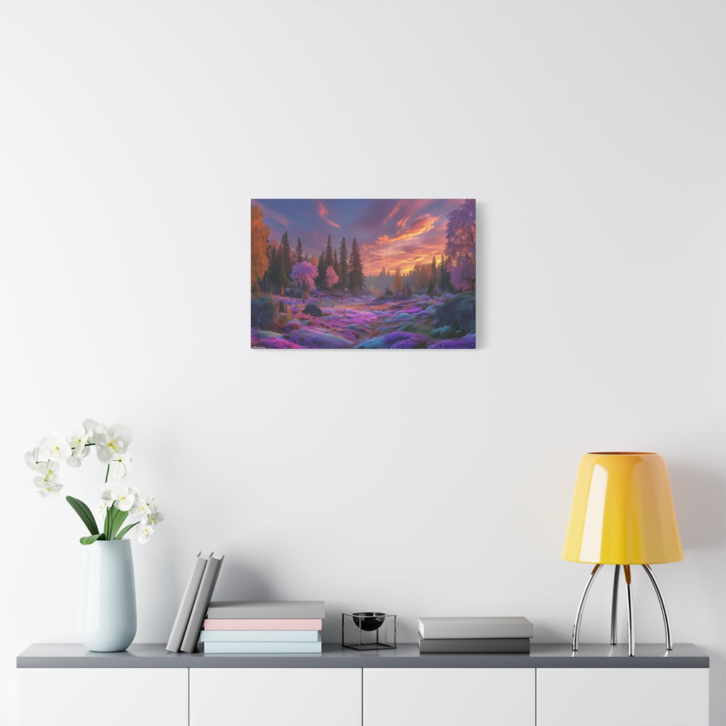 Dreamscape Forest Matte Canvas Print Vibrant Sunset Purple Meadow Wall Art