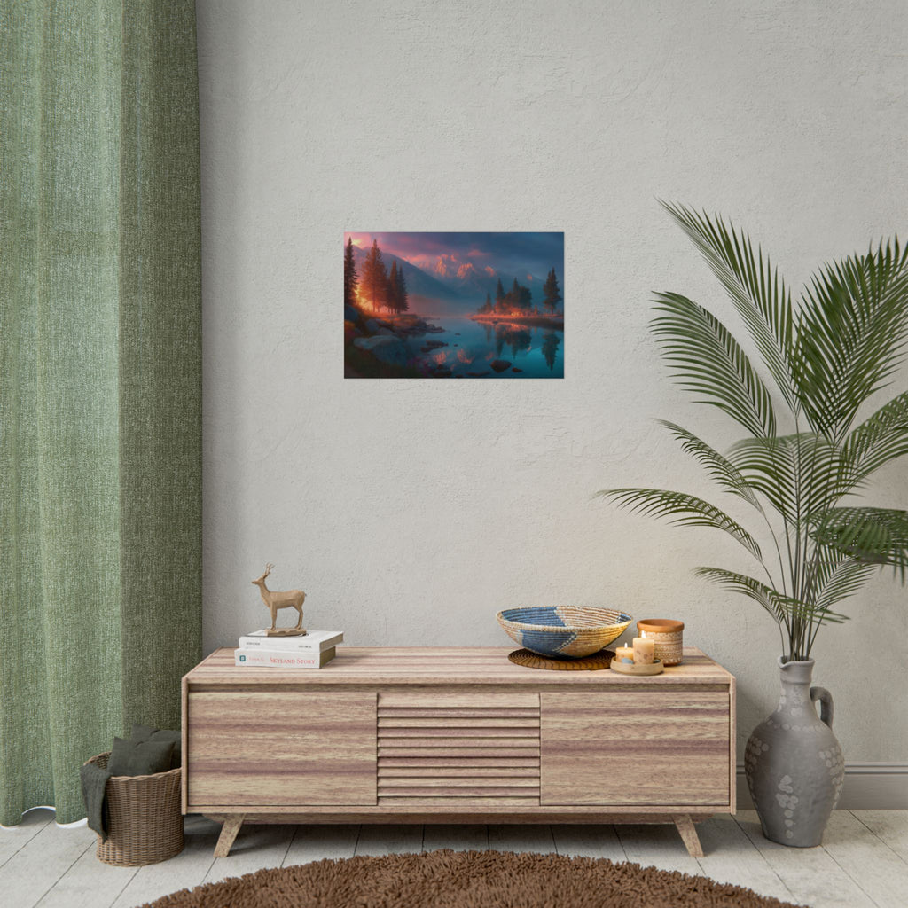 Serene Mountain Lake Sunset Landscape Wall Art