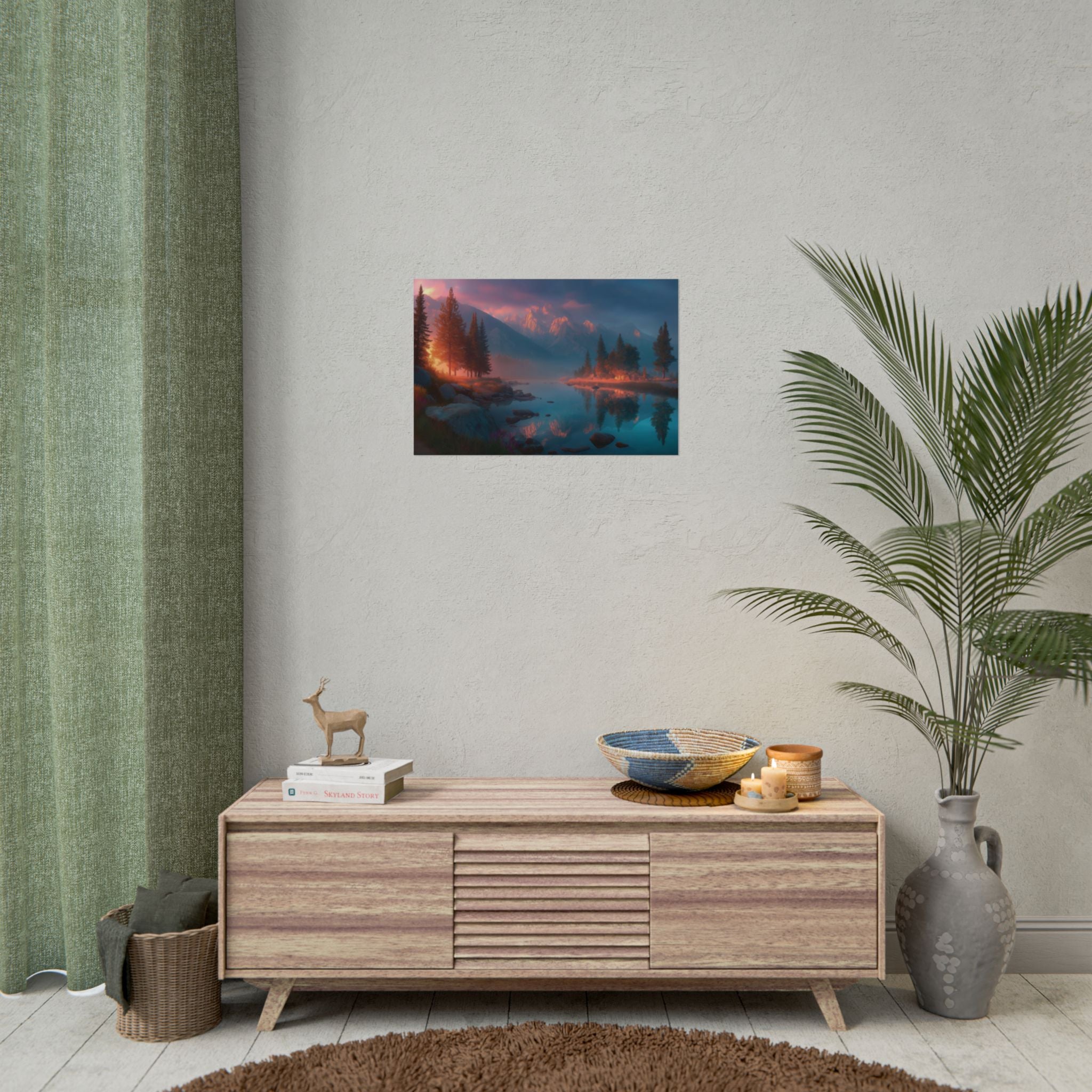 Serene Mountain Lake Sunset Landscape Wall Art
