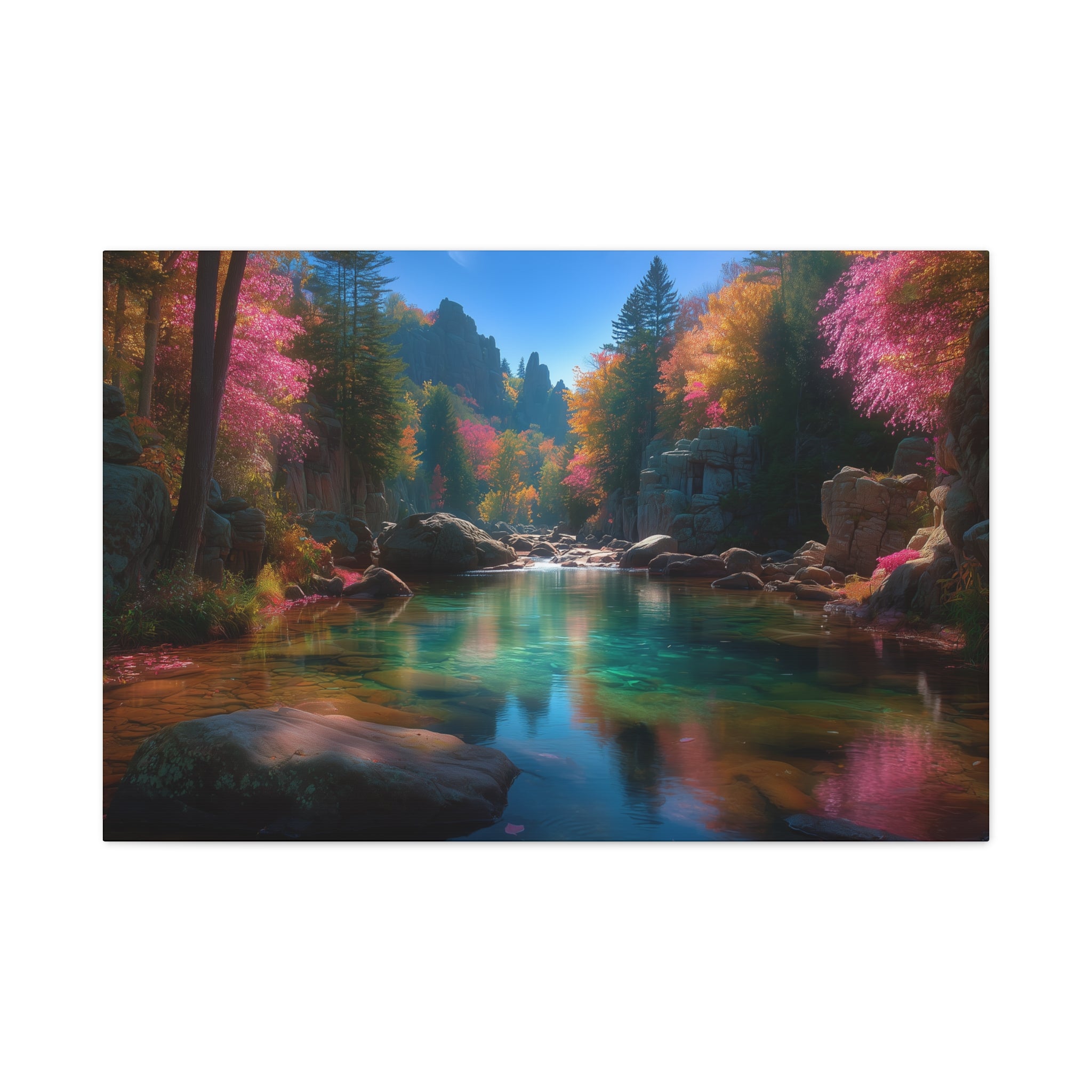 Tranquil Forest River Matte Canvas Print Stretched Wall Art