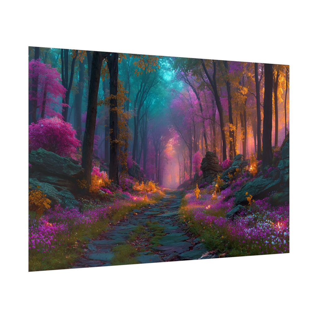 Fantasy Forest Rolled Poster Dreamy Purple & Teal Woodland Wall Art
