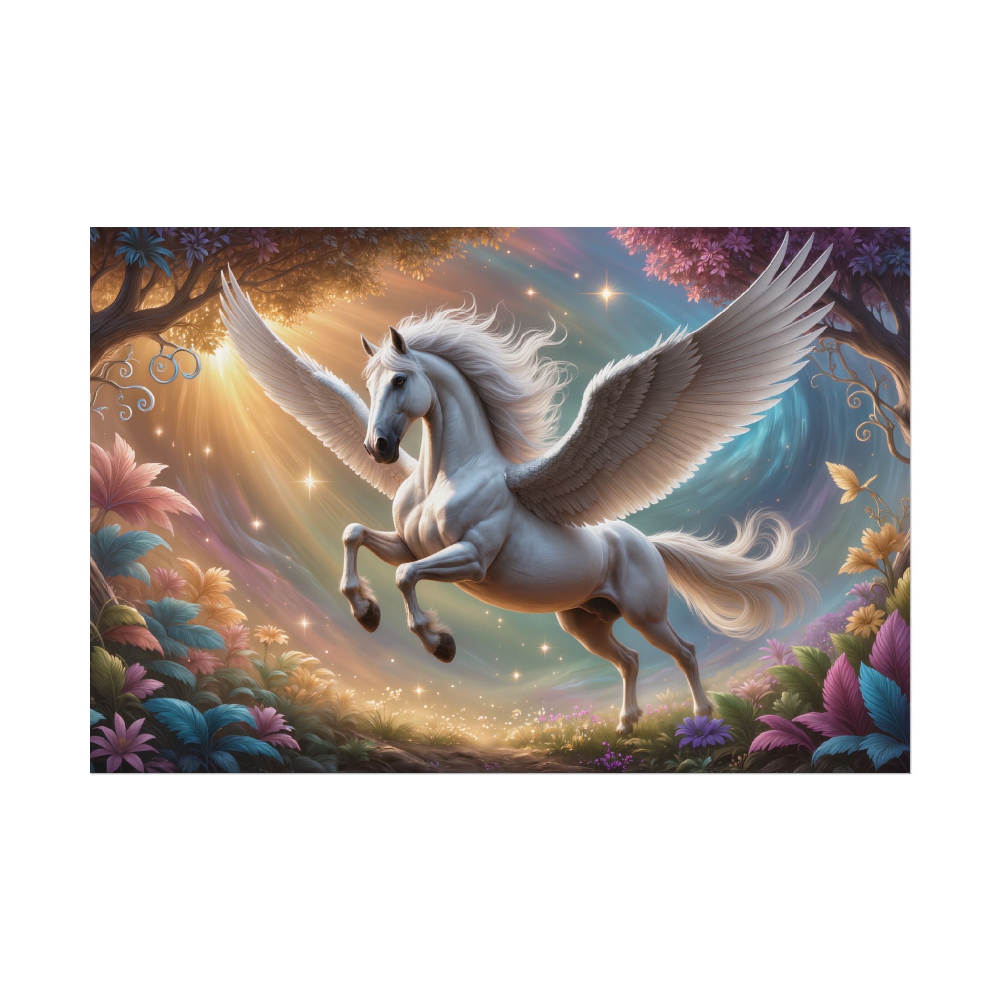 Pegasus Fantasy Art Magical Winged Horse Rolled Poster for Kids’ Rooms & Fantasy Decor