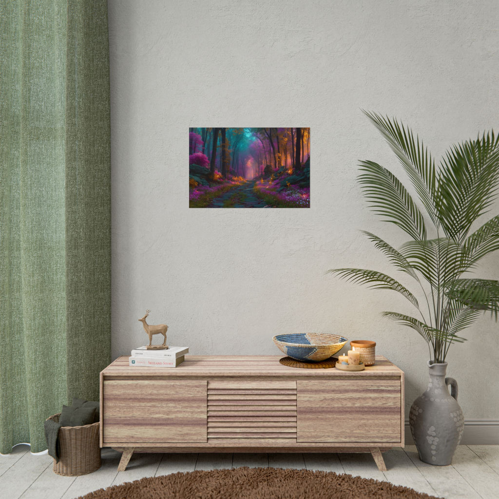 Fantasy Forest Rolled Poster Dreamy Purple & Teal Woodland Wall Art
