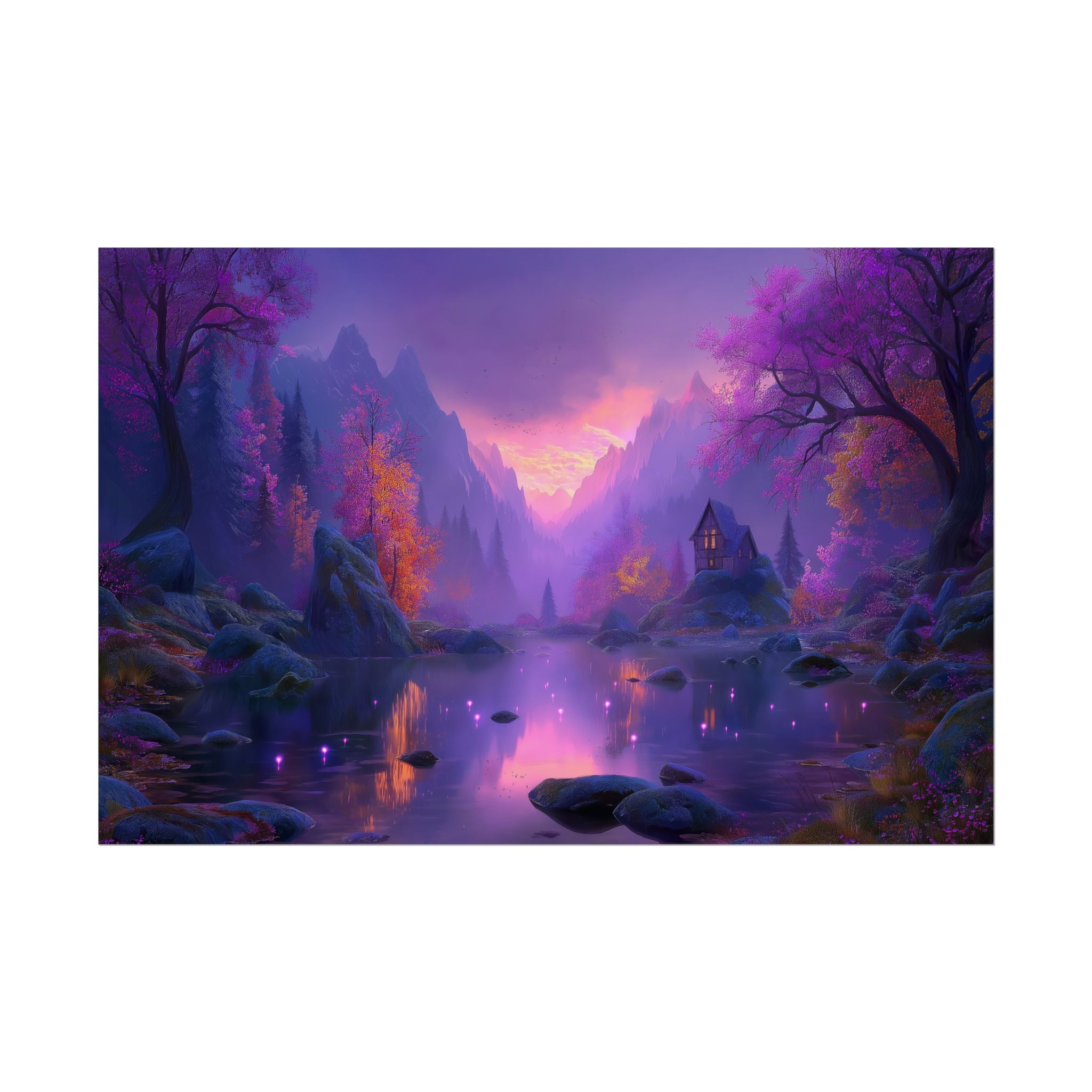 Fantasy Landscape Purple Twilight Lake Scene print