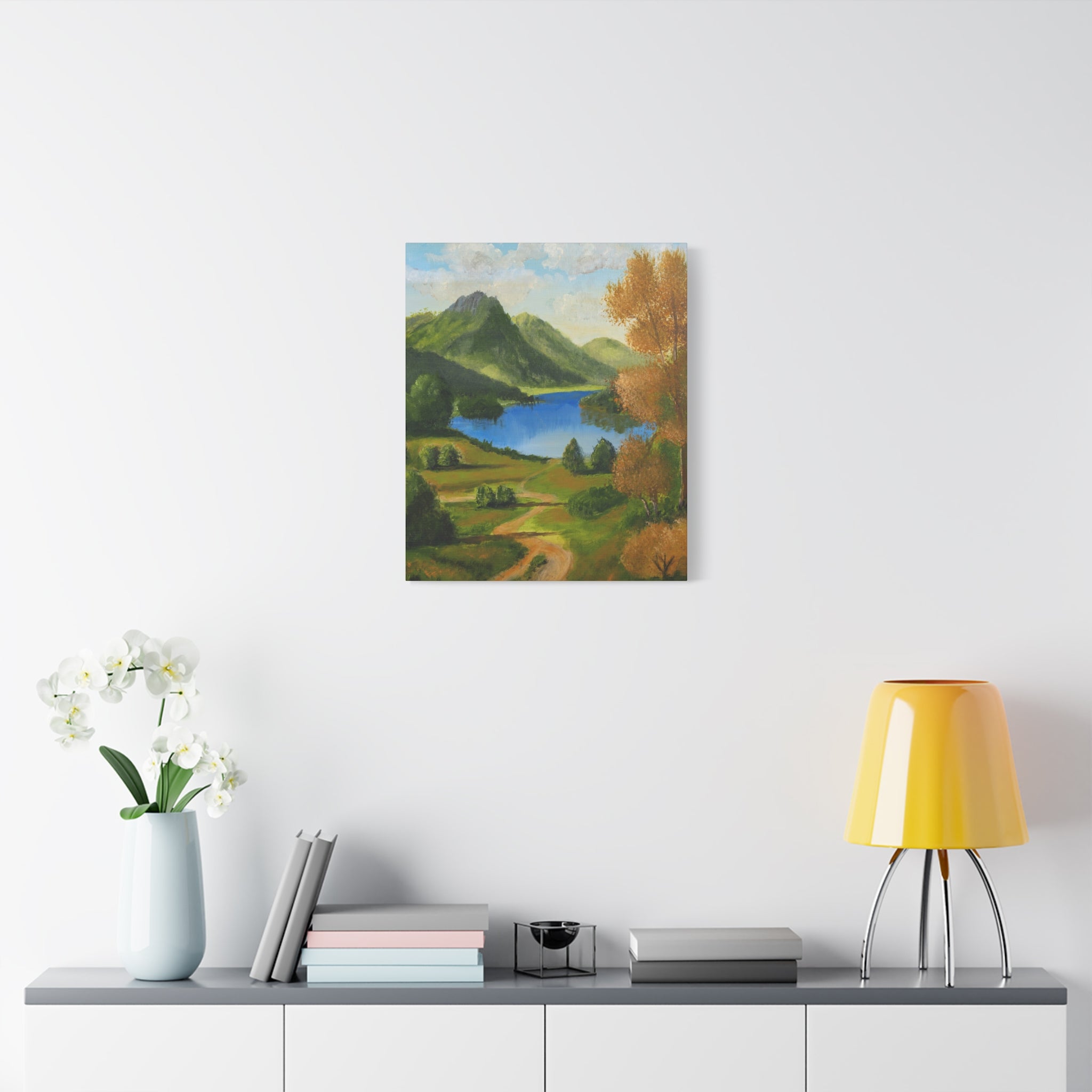 Landscape Canvas Wall Art Serene Mountain Lake Matte Stretched Canvas (1.25")