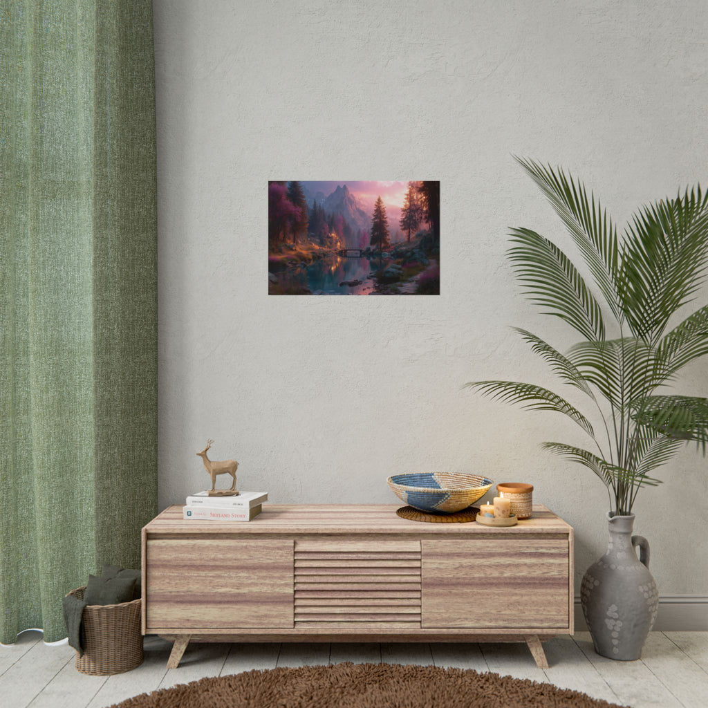 Landscape Serene Mountain Lake at Sunset Wall Art