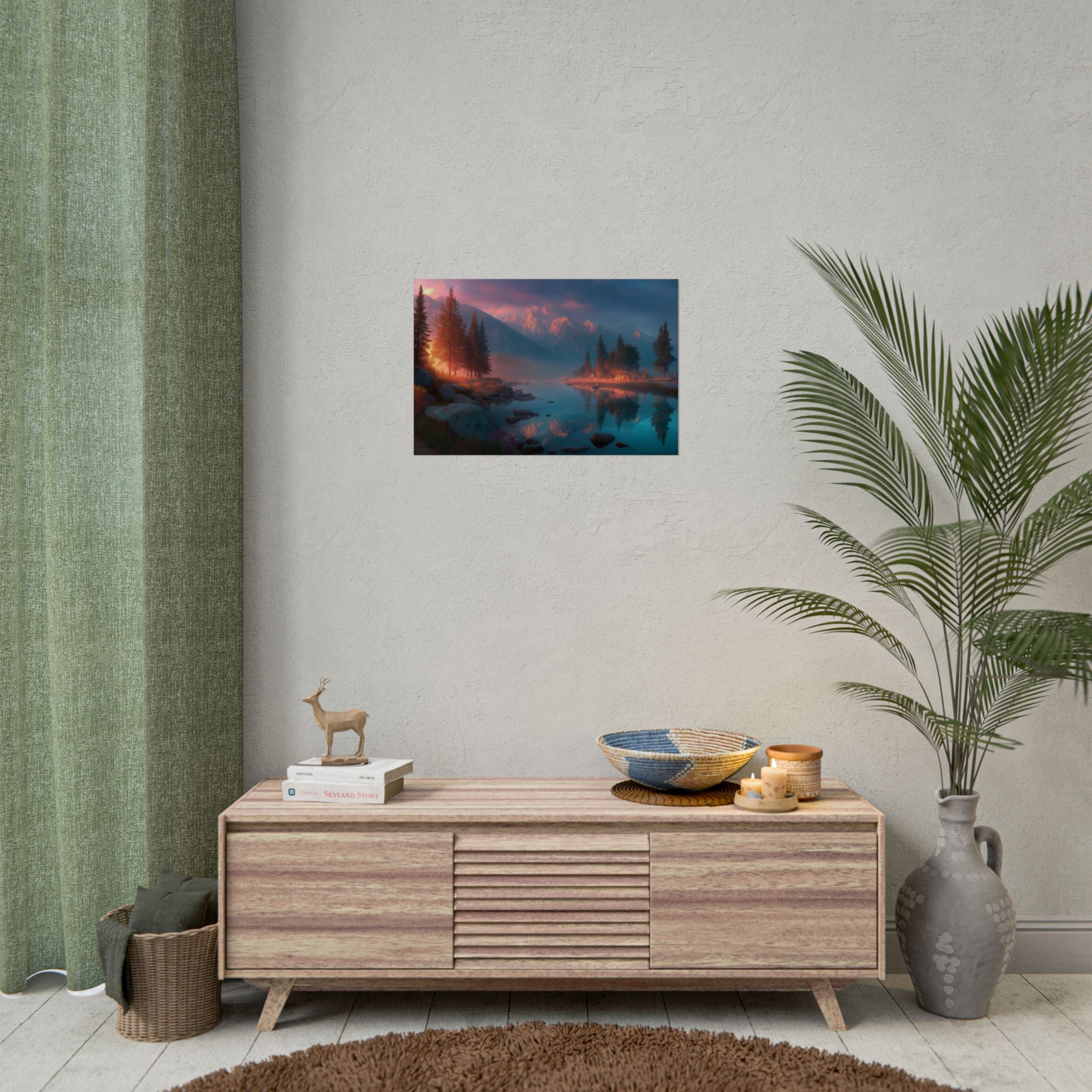 Serene Mountain Lake Sunset Landscape Wall Art