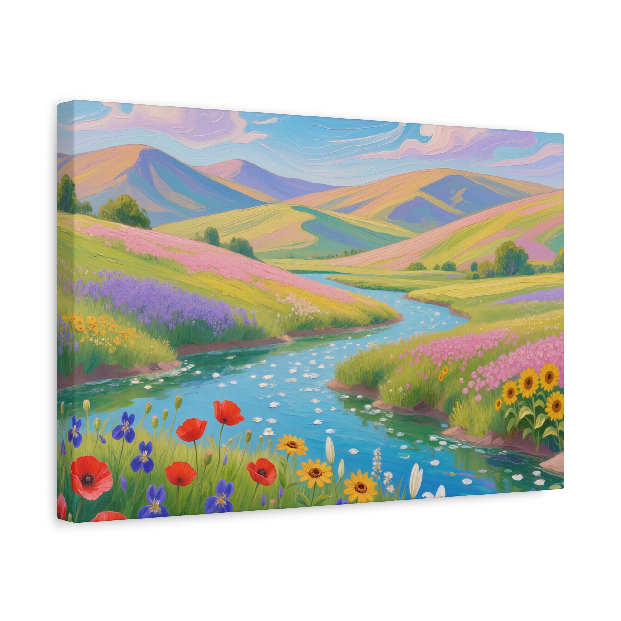 Matte Canvas Print Colorful Meadow River Landscape Wall Art
