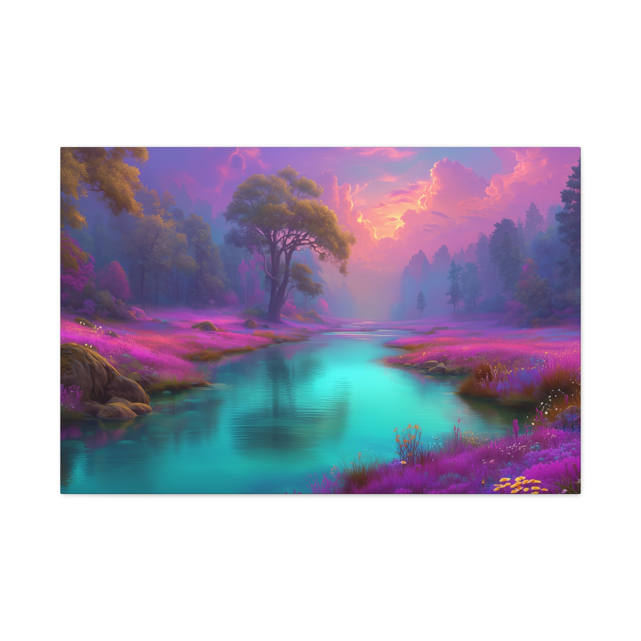 Dreamscape River Matte Canvas Wall Art Vibrant Fantasy Landscape, Stretched 1.25"