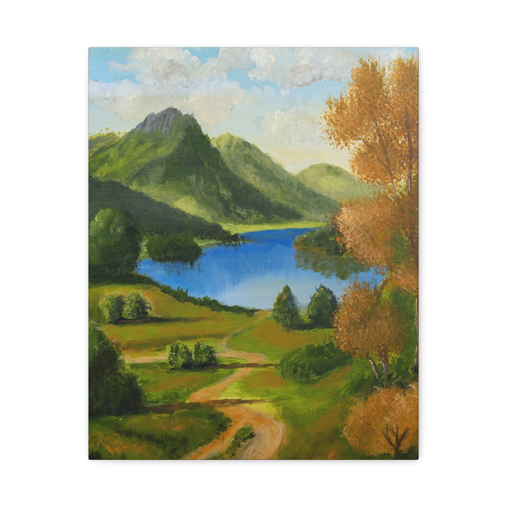 Landscape Canvas Wall Art Serene Mountain Lake Matte Stretched Canvas (1.25")