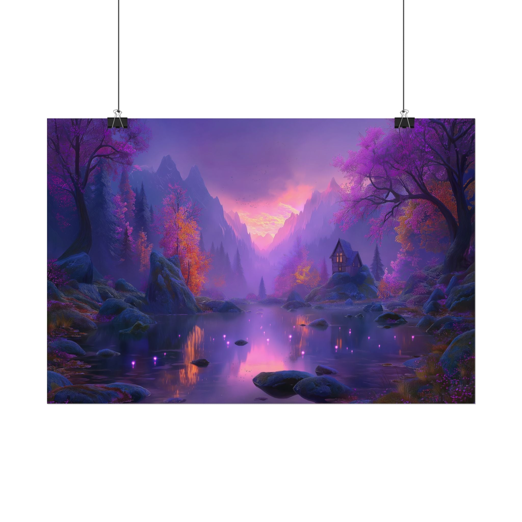 Fantasy Landscape Purple Twilight Lake Scene print
