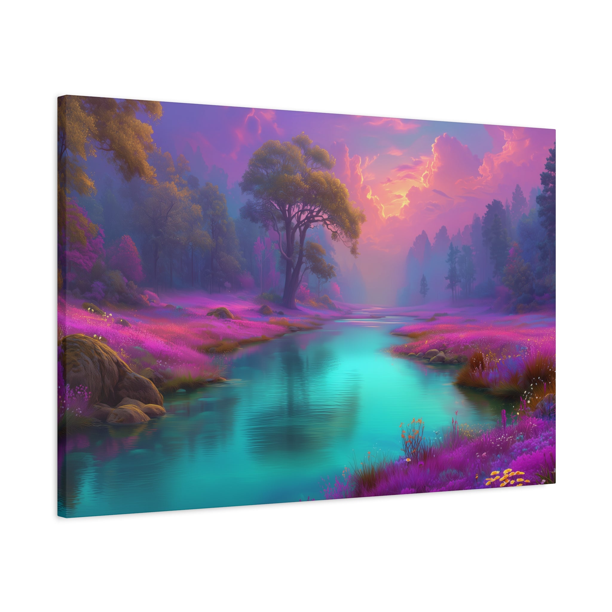 Dreamscape River Matte Canvas Wall Art Vibrant Fantasy Landscape, Stretched 1.25"