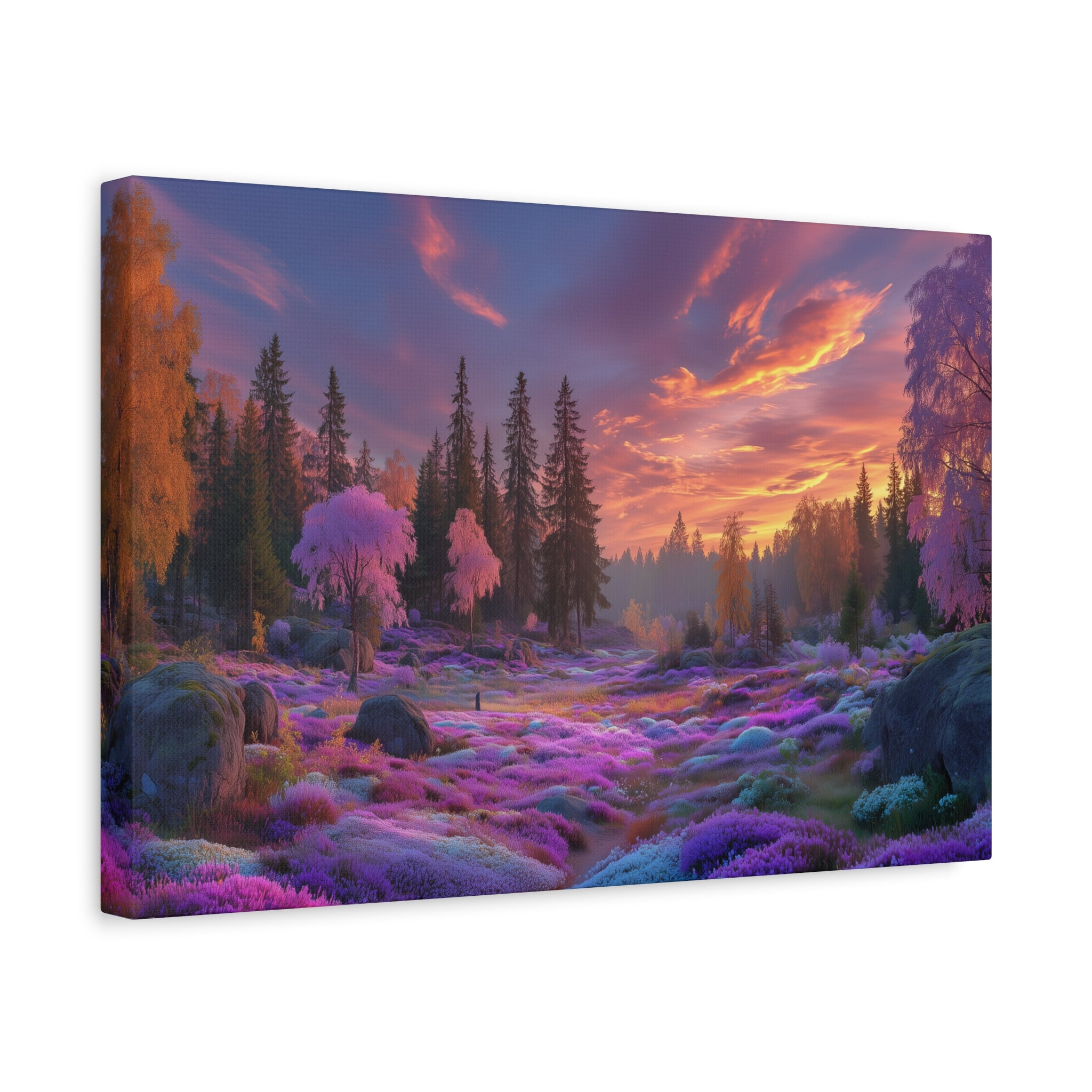 Dreamscape Forest Matte Canvas Print Vibrant Sunset Purple Meadow Wall Art