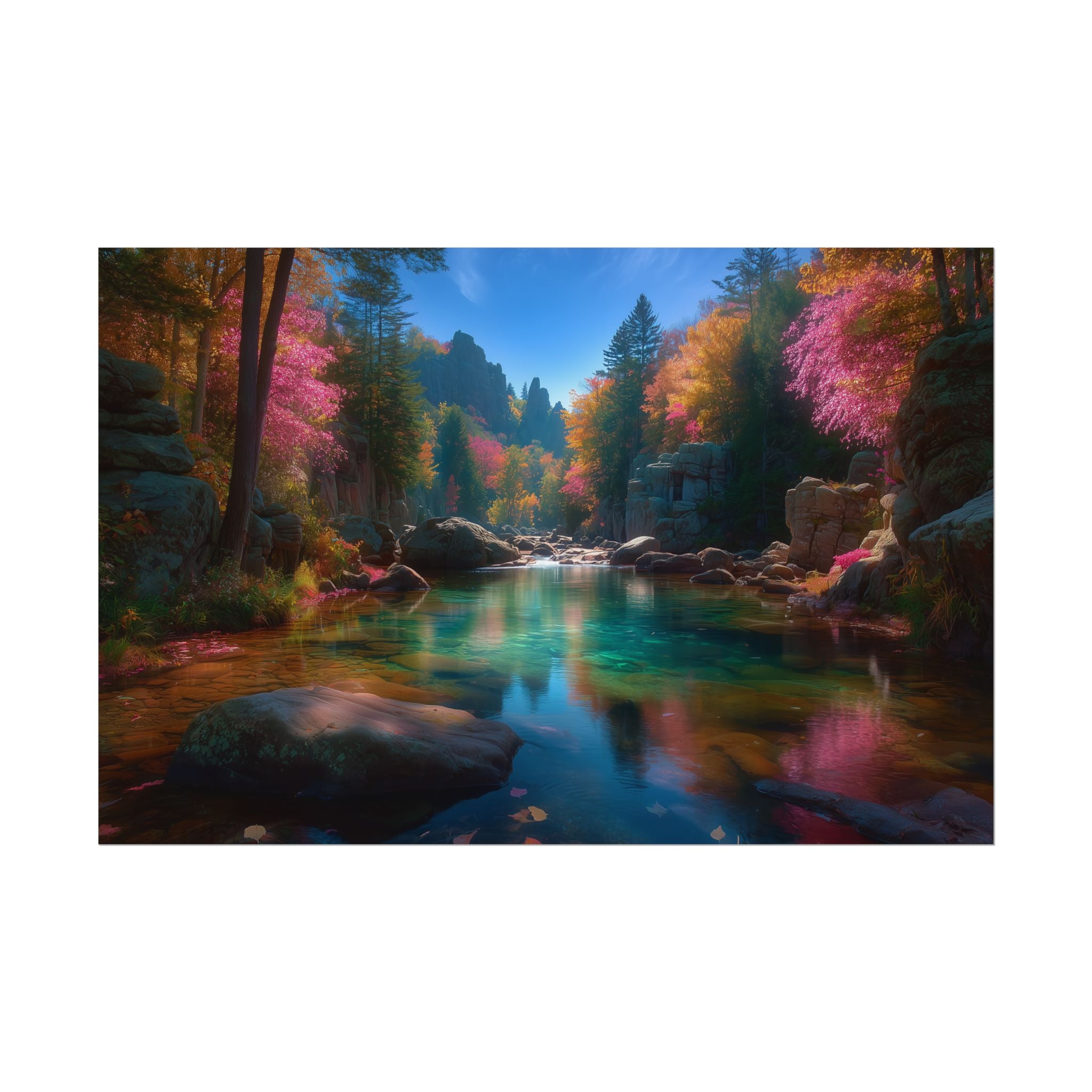 Tranquil Forest River Landscape Print