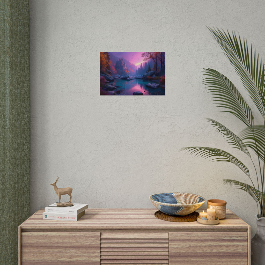 Scenic Twilight Lake  Dreamy Forest Sunset Wall Art
