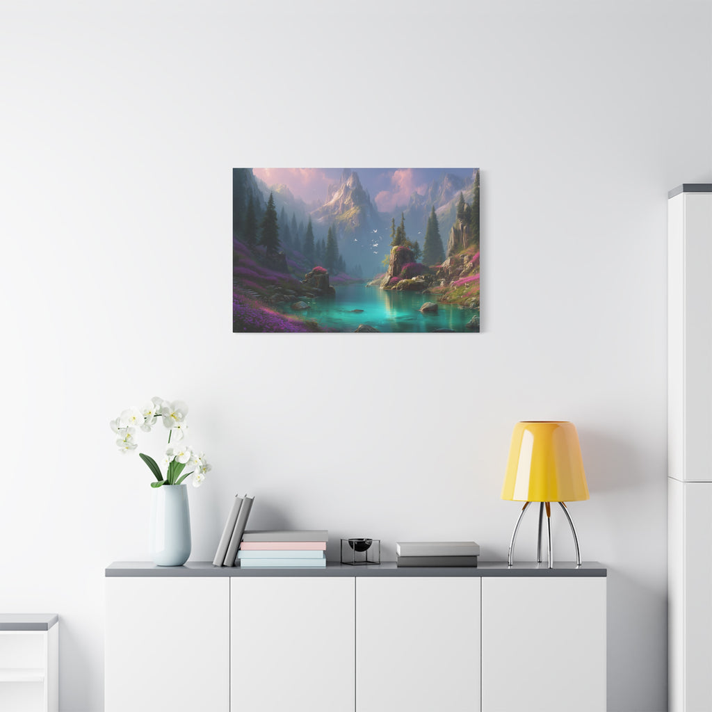 Matte Stretched Canvas Wall Art Tranquil Fantasy Lake Landscape