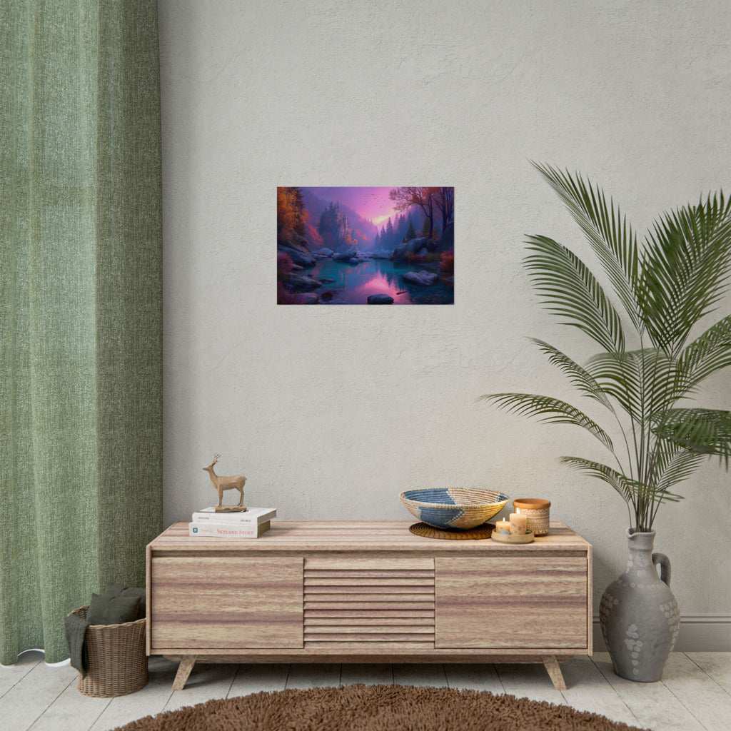 Scenic Twilight Lake  Dreamy Forest Sunset Wall Art