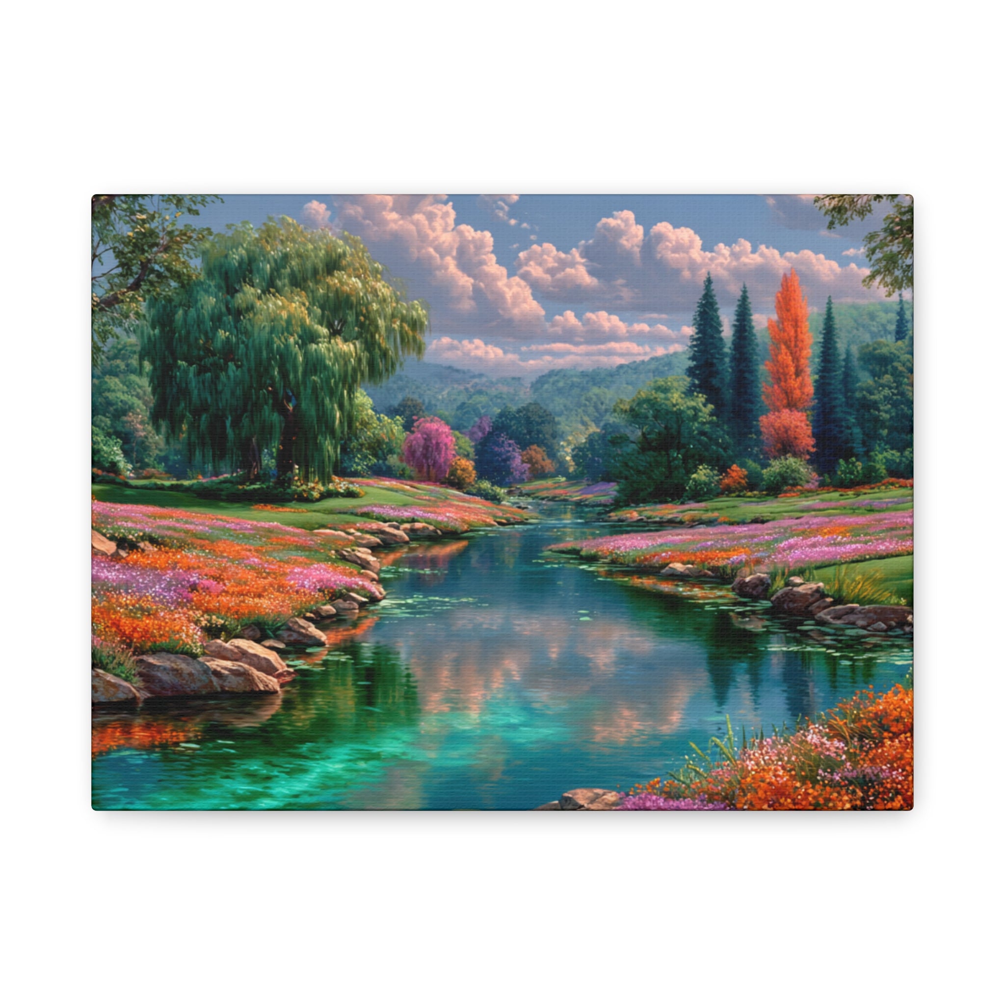 Scenic River Landscape Matte Canvas Wall Art Stretched 1.25"