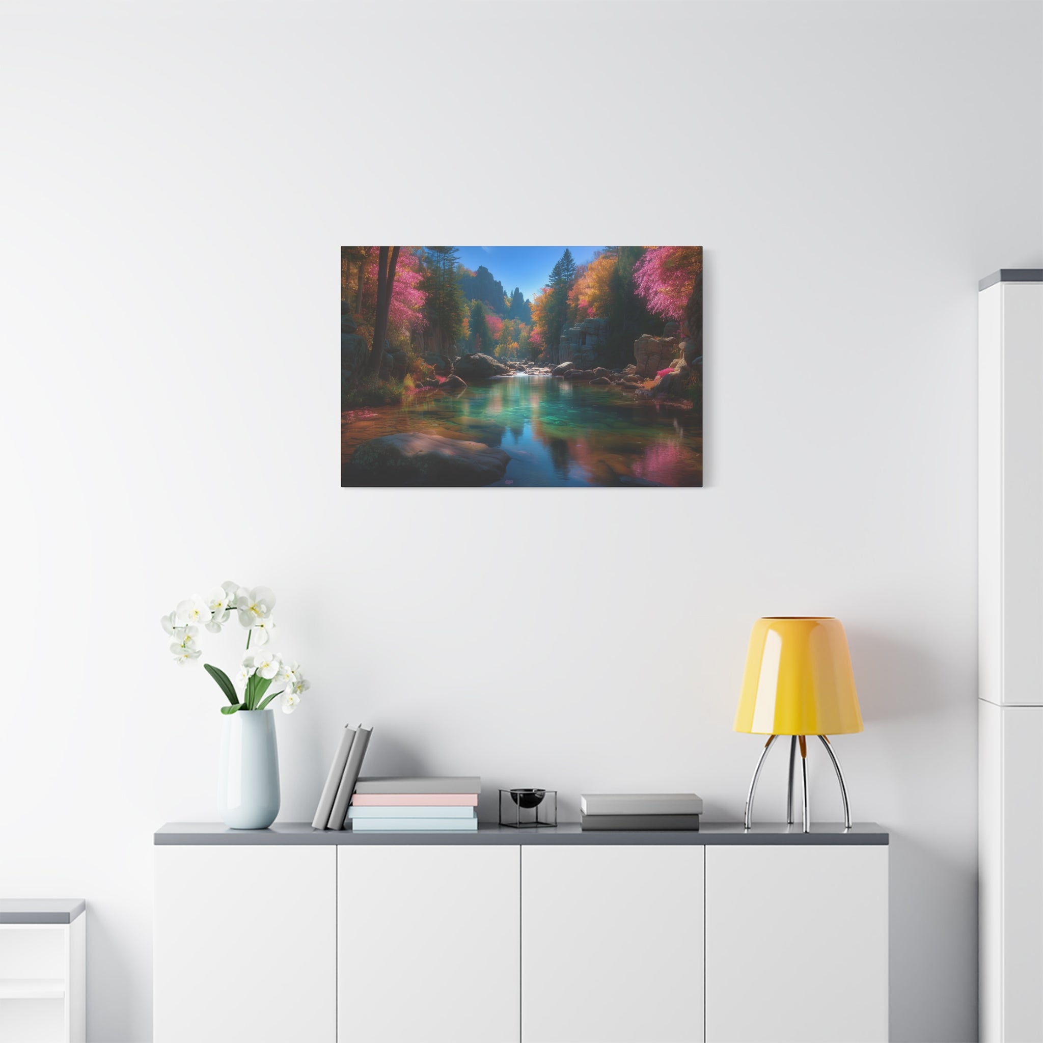 Tranquil Forest River Matte Canvas Print Stretched Wall Art