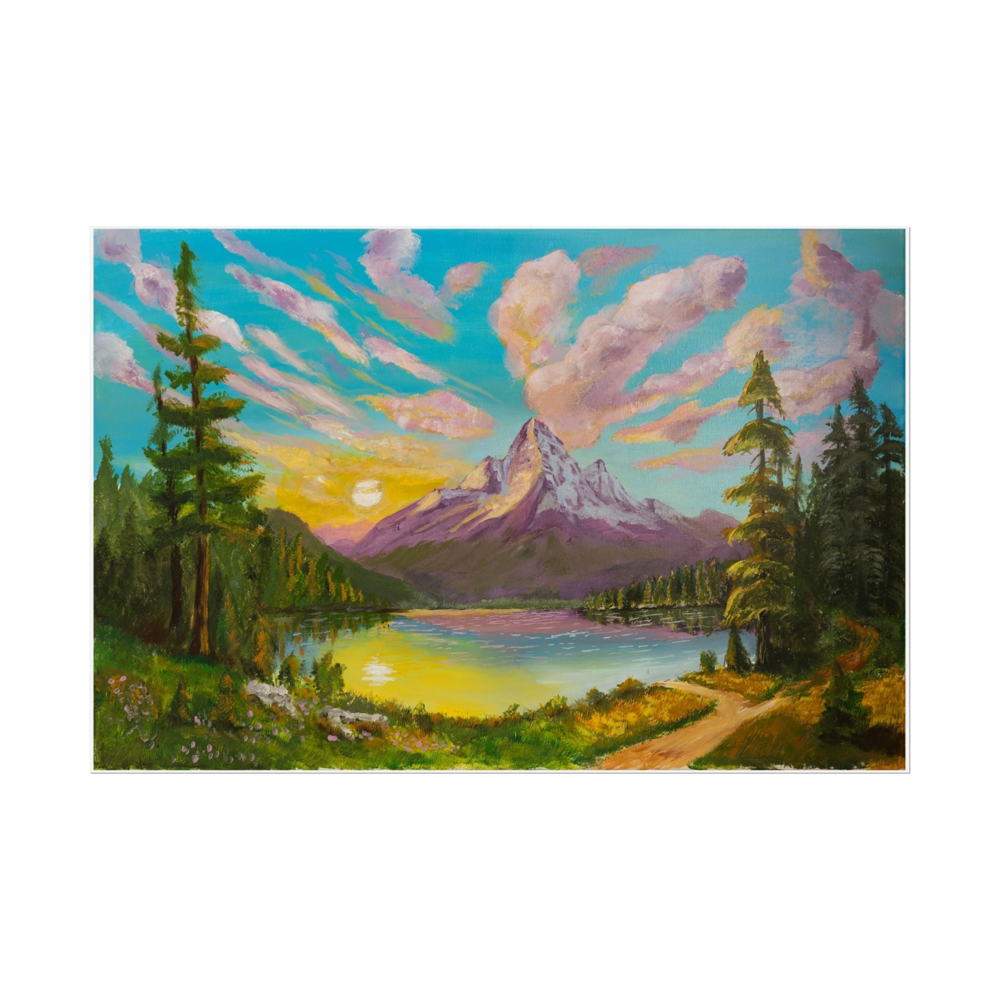 Serene Mountain Lake Sunset Art Print