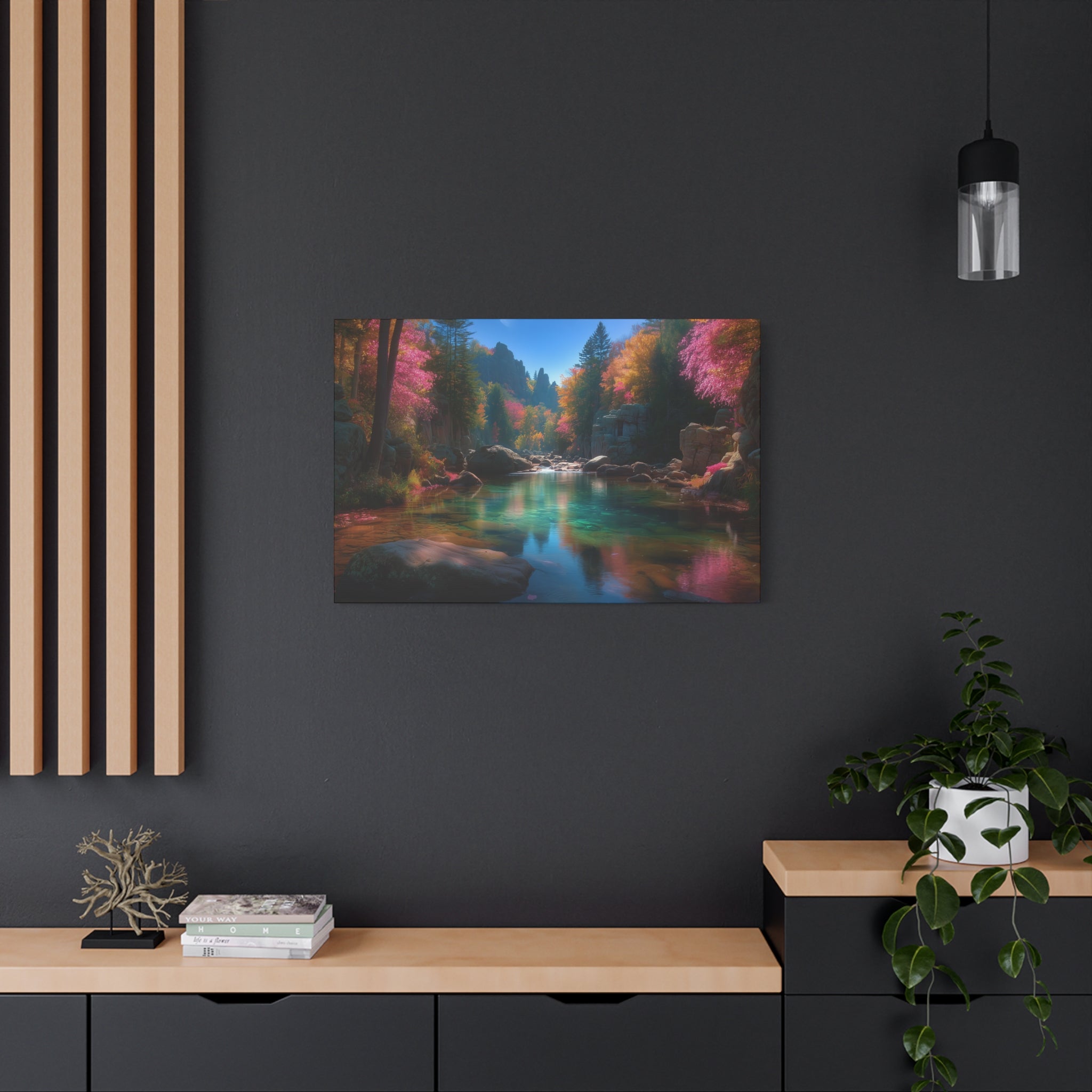Tranquil Forest River Matte Canvas Print Stretched Wall Art