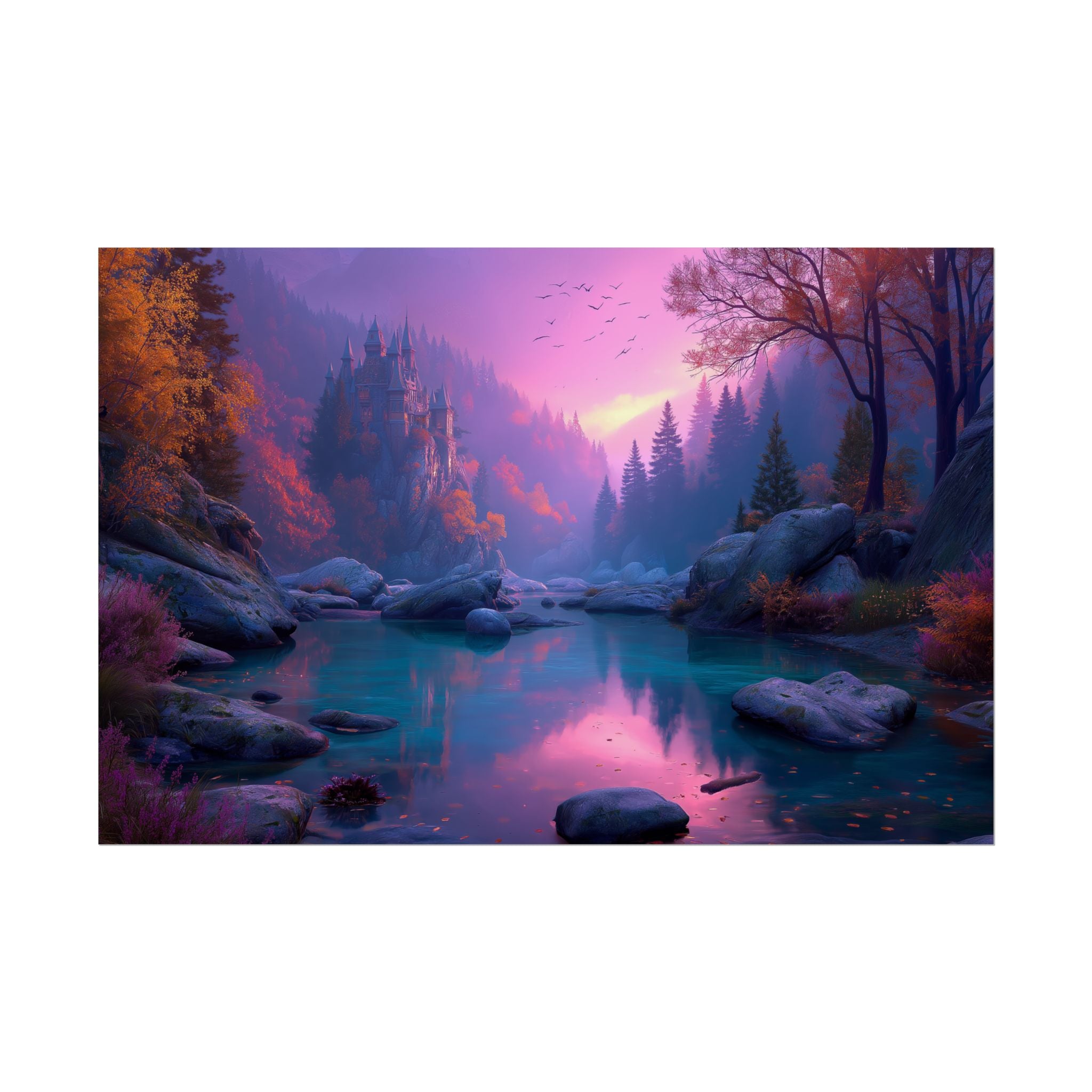 Scenic Twilight Lake  Dreamy Forest Sunset Wall Art