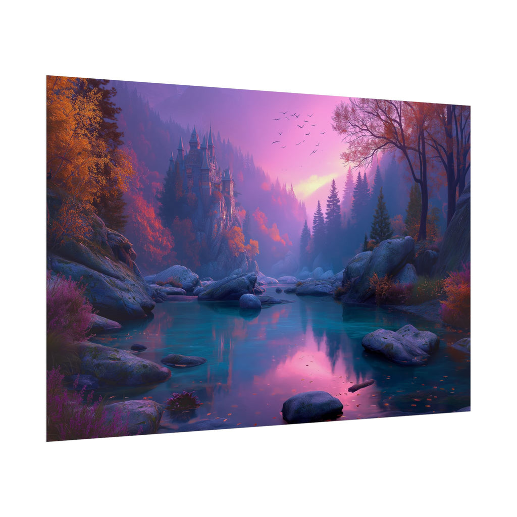 Scenic Twilight Lake  Dreamy Forest Sunset Wall Art
