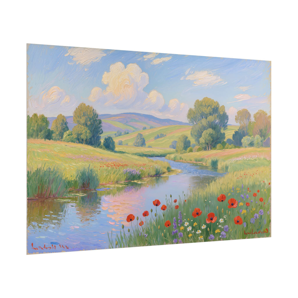 Tranquil Meadow River Landscape Print