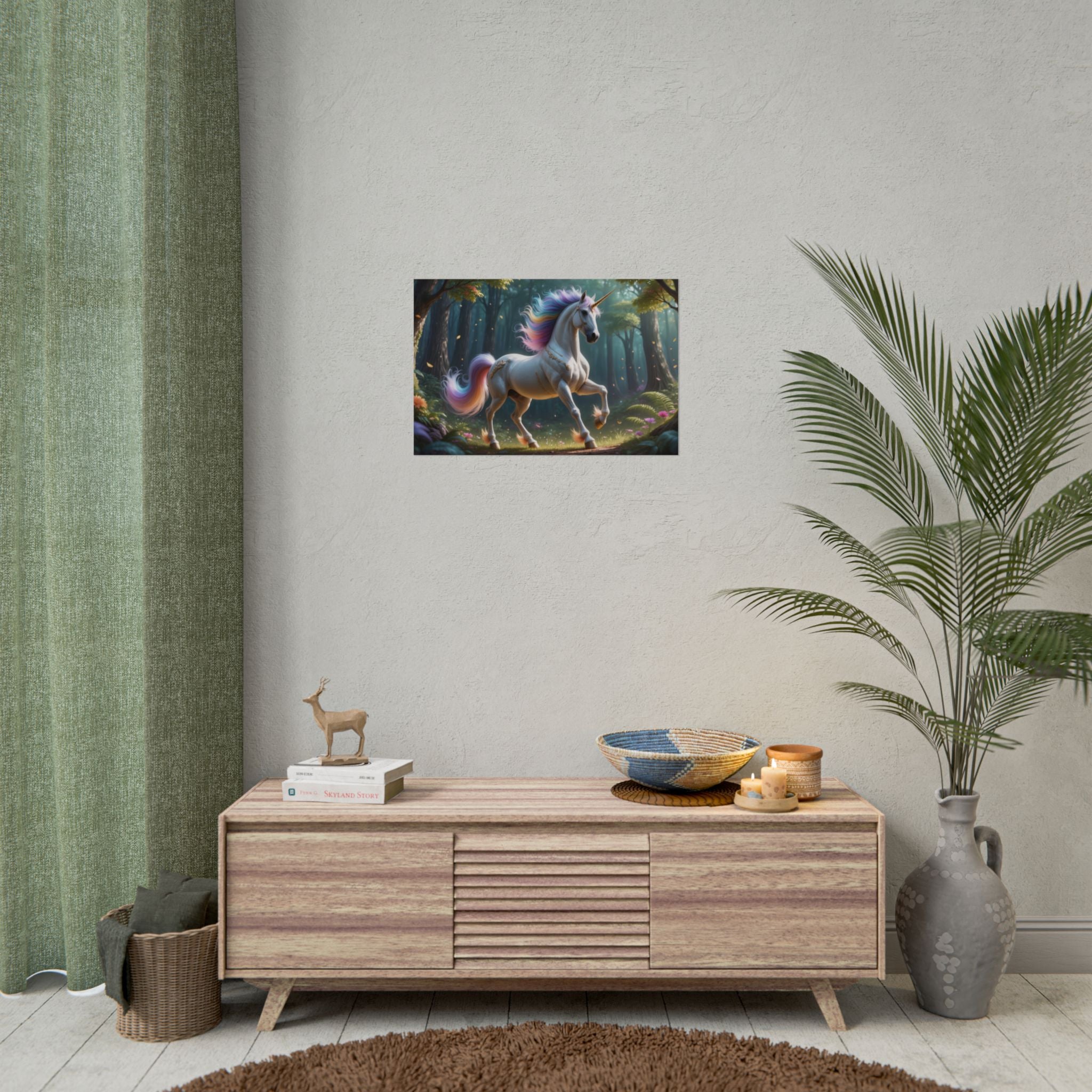 Unicorn Forest  Rainbow Mane Fantasy Wall Art (Rolled Poster)