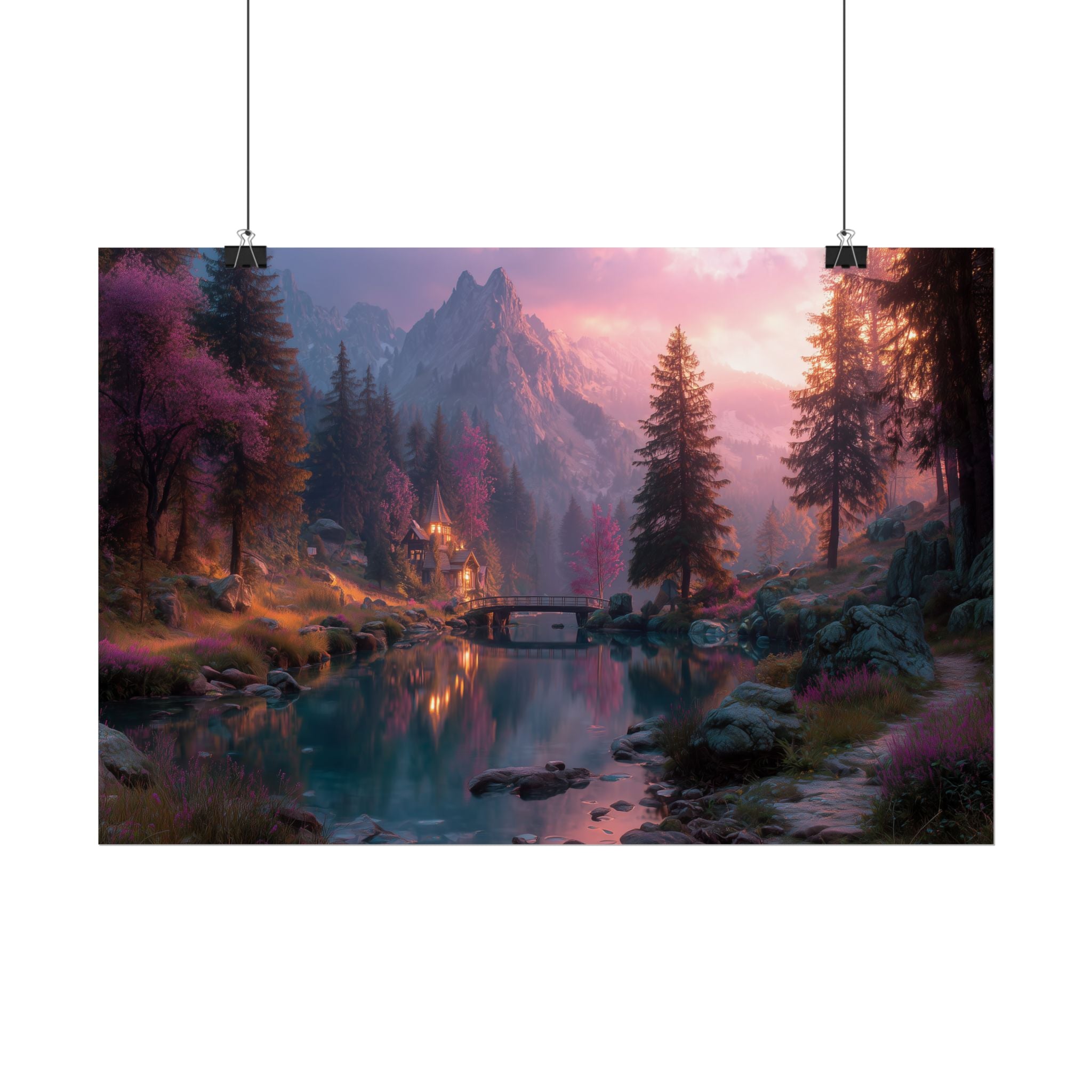 Landscape Serene Mountain Lake at Sunset Wall Art