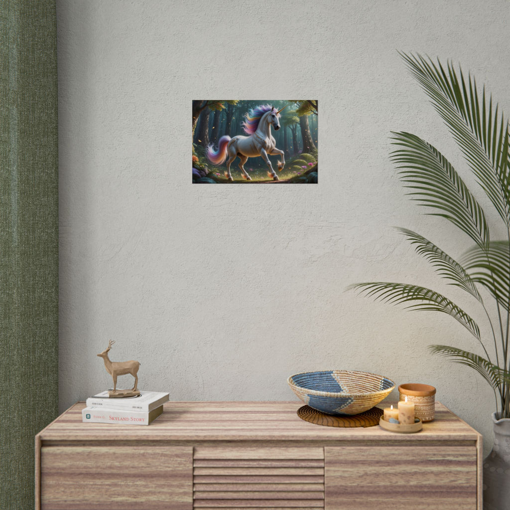 Unicorn Forest  Rainbow Mane Fantasy Wall Art (Rolled Poster)