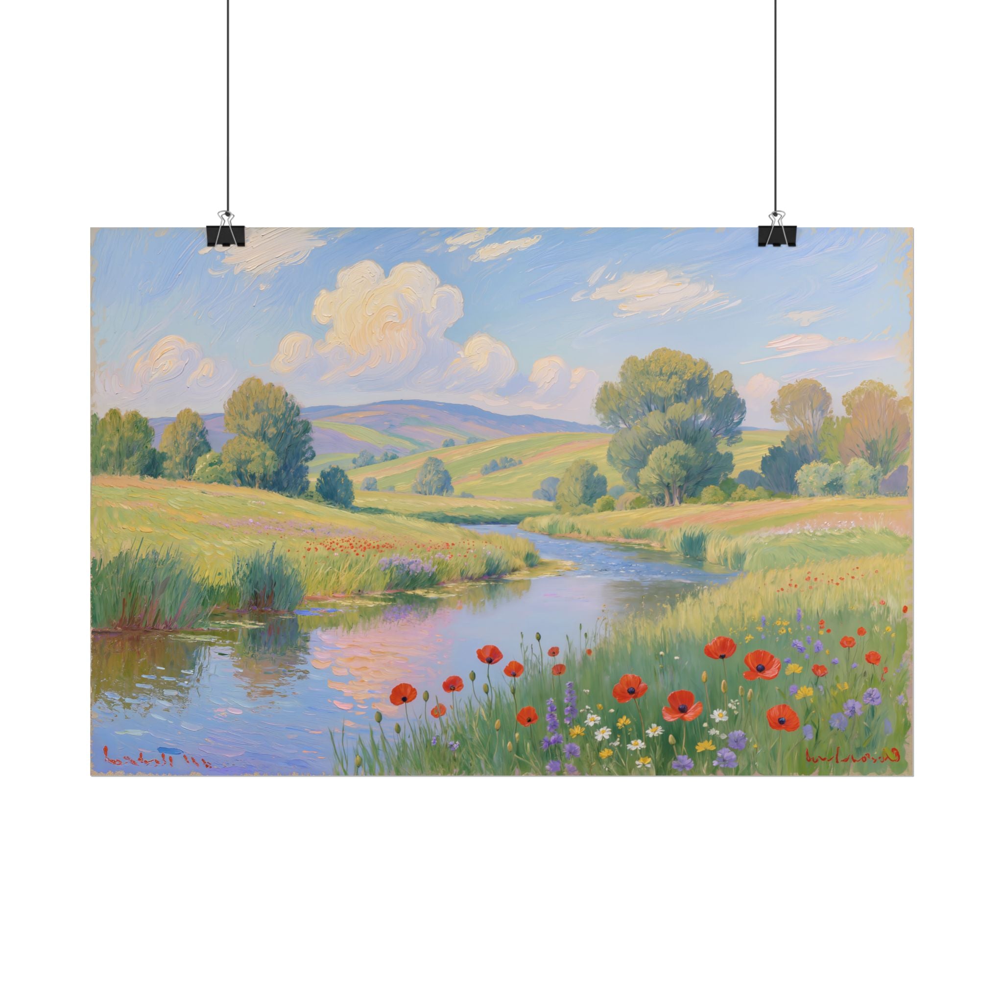 Tranquil Meadow River Landscape Print