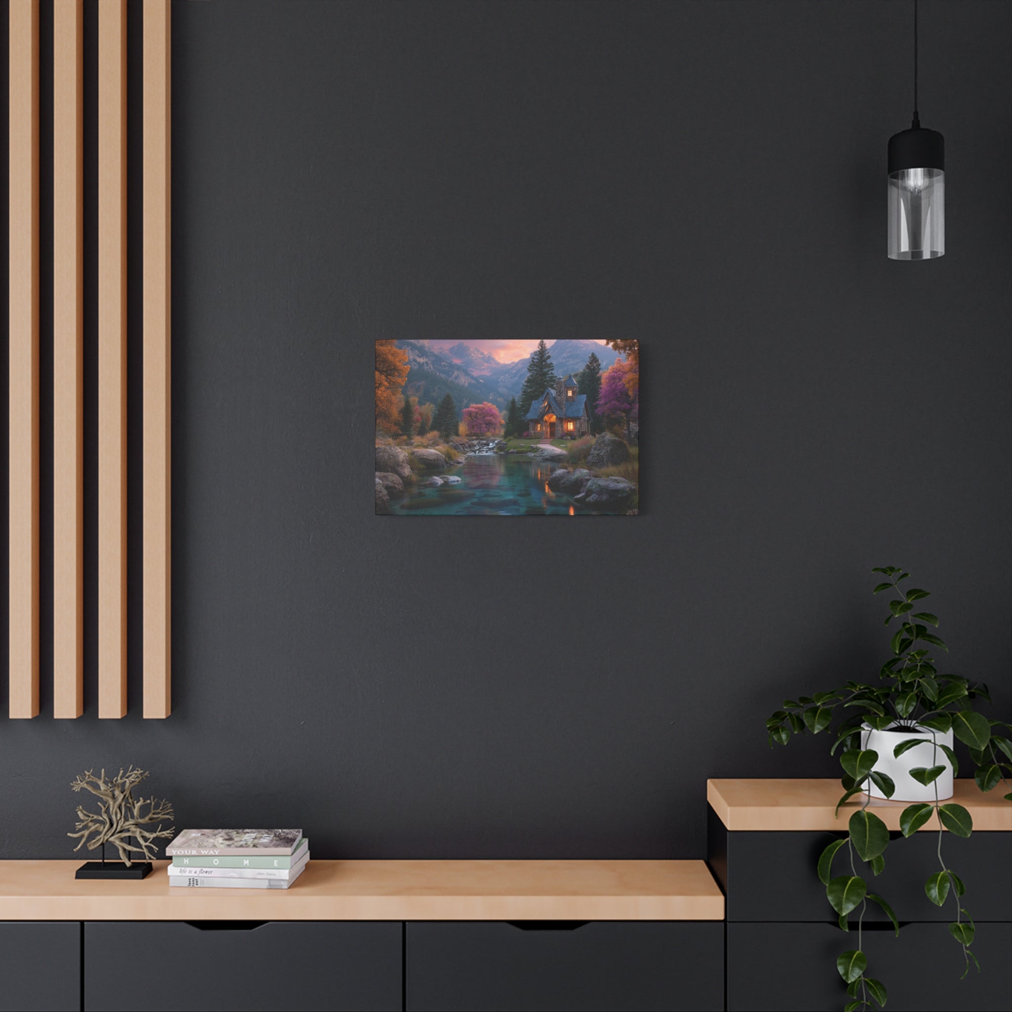 Cozy Mountain Cottage Matte Canvas Print Stretched Wall Art