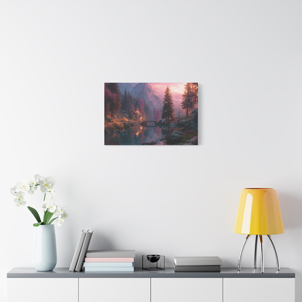 Sunset Forest Lake Matte Canvas Wall Art Stretched 1.25"