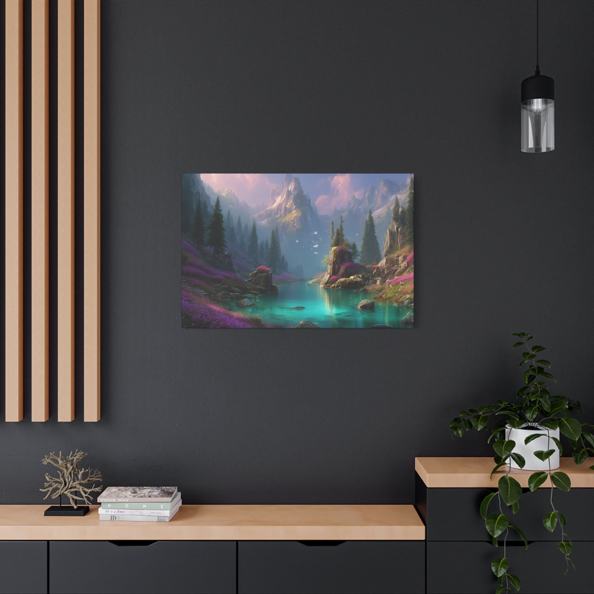 Matte Stretched Canvas Wall Art Tranquil Fantasy Lake Landscape