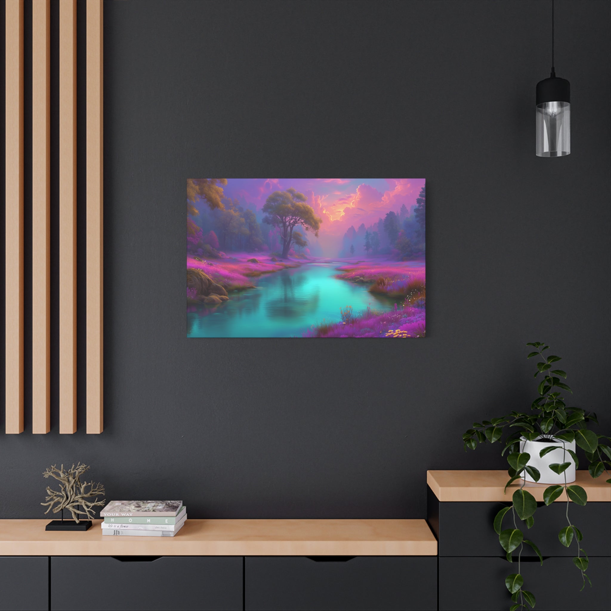 Dreamscape River Matte Canvas Wall Art Vibrant Fantasy Landscape, Stretched 1.25"