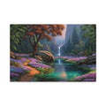 Enchanted Forest Waterfall Matte Canvas Print Stretched Wall Art