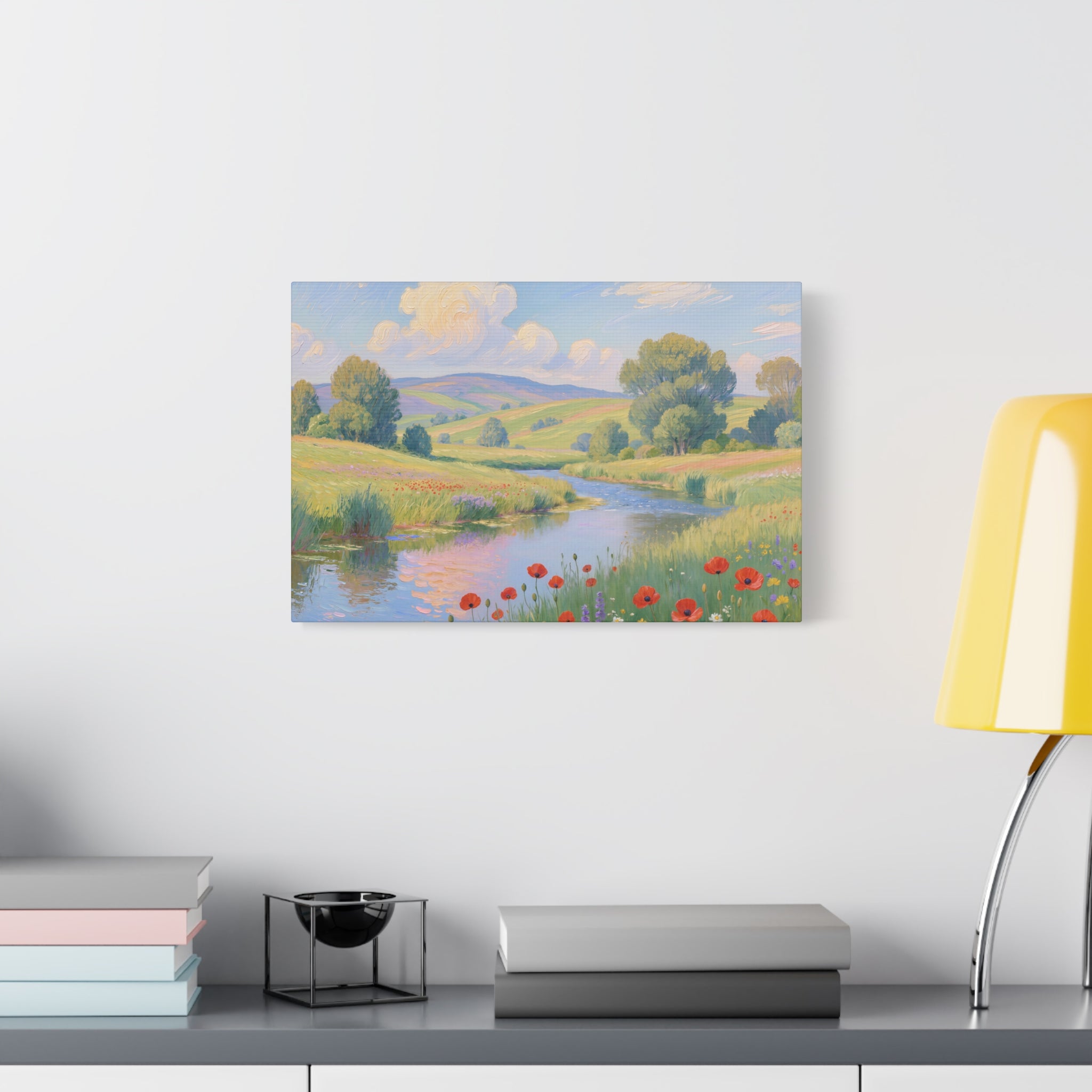 Poppy Meadow River Matte Canvas Print Stretched 1.25"