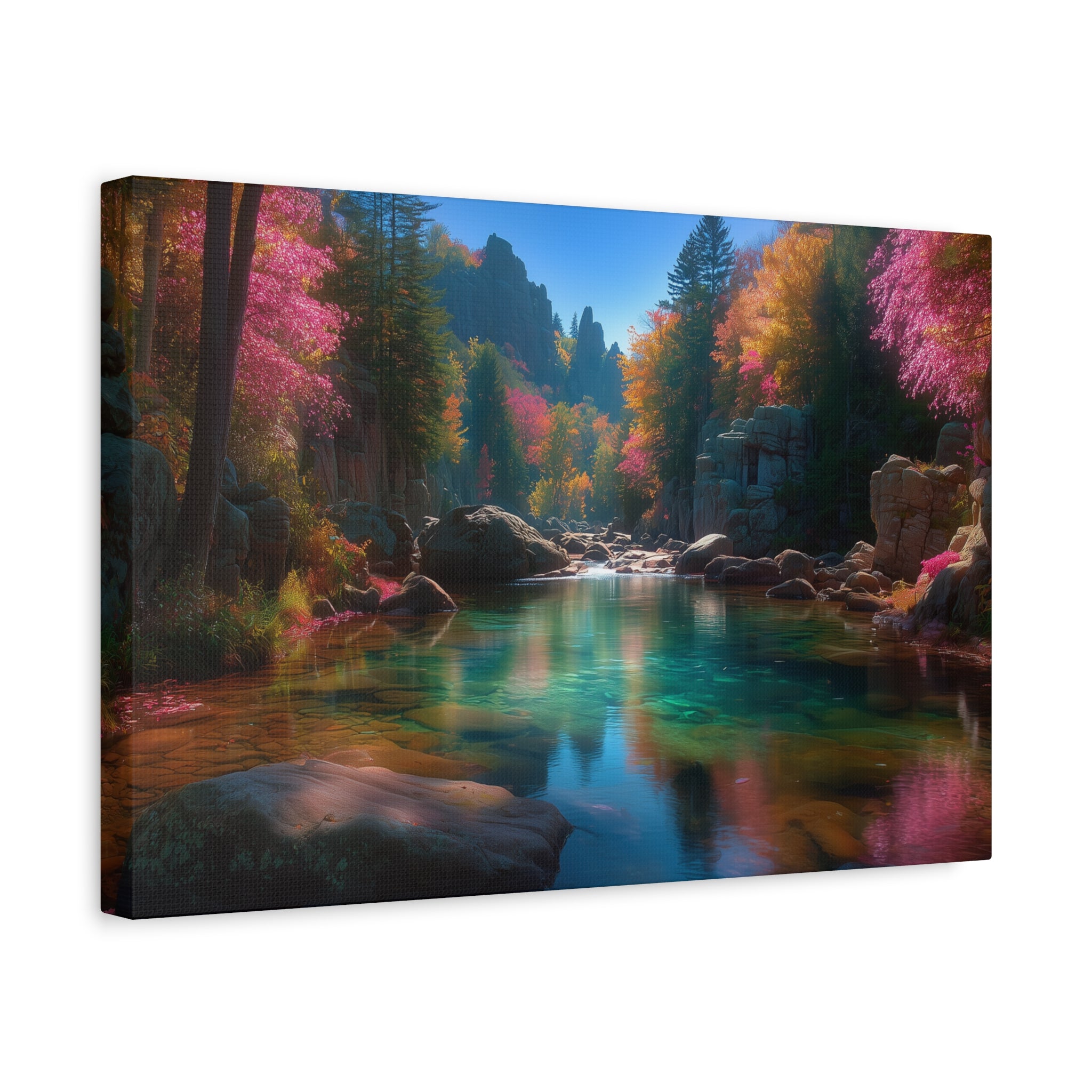 Tranquil Forest River Matte Canvas Print Stretched Wall Art