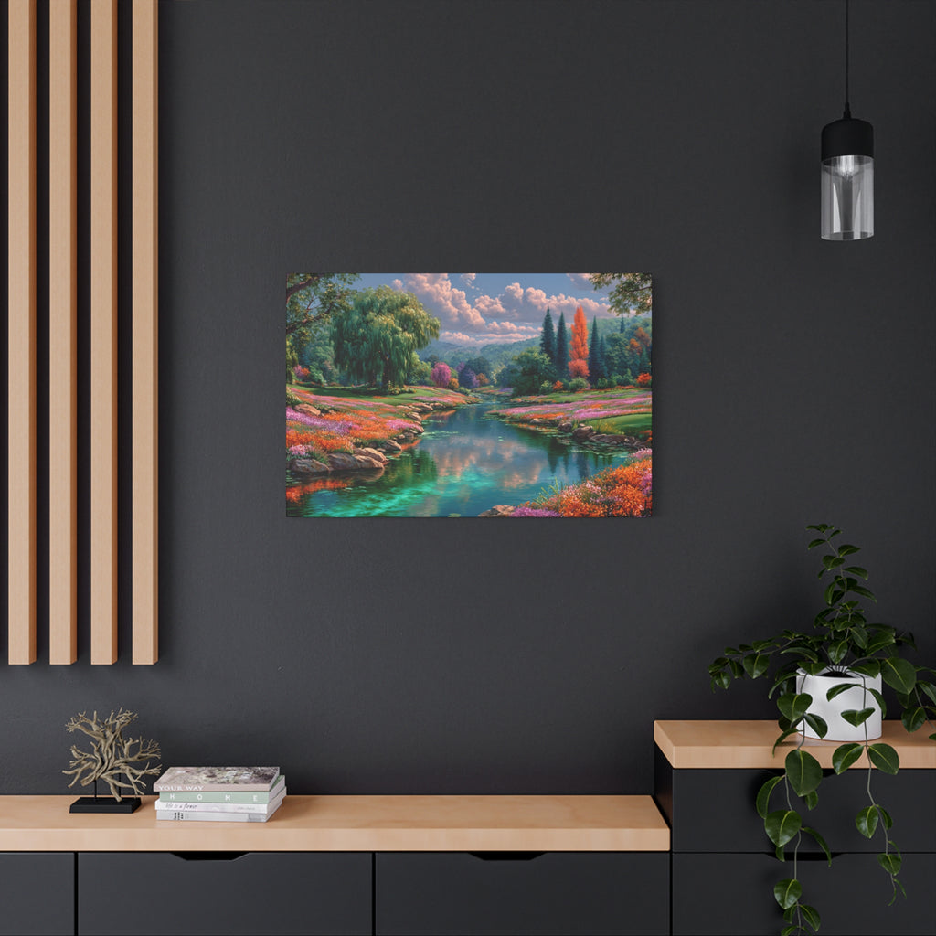 Scenic River Landscape Matte Canvas Wall Art Stretched 1.25"