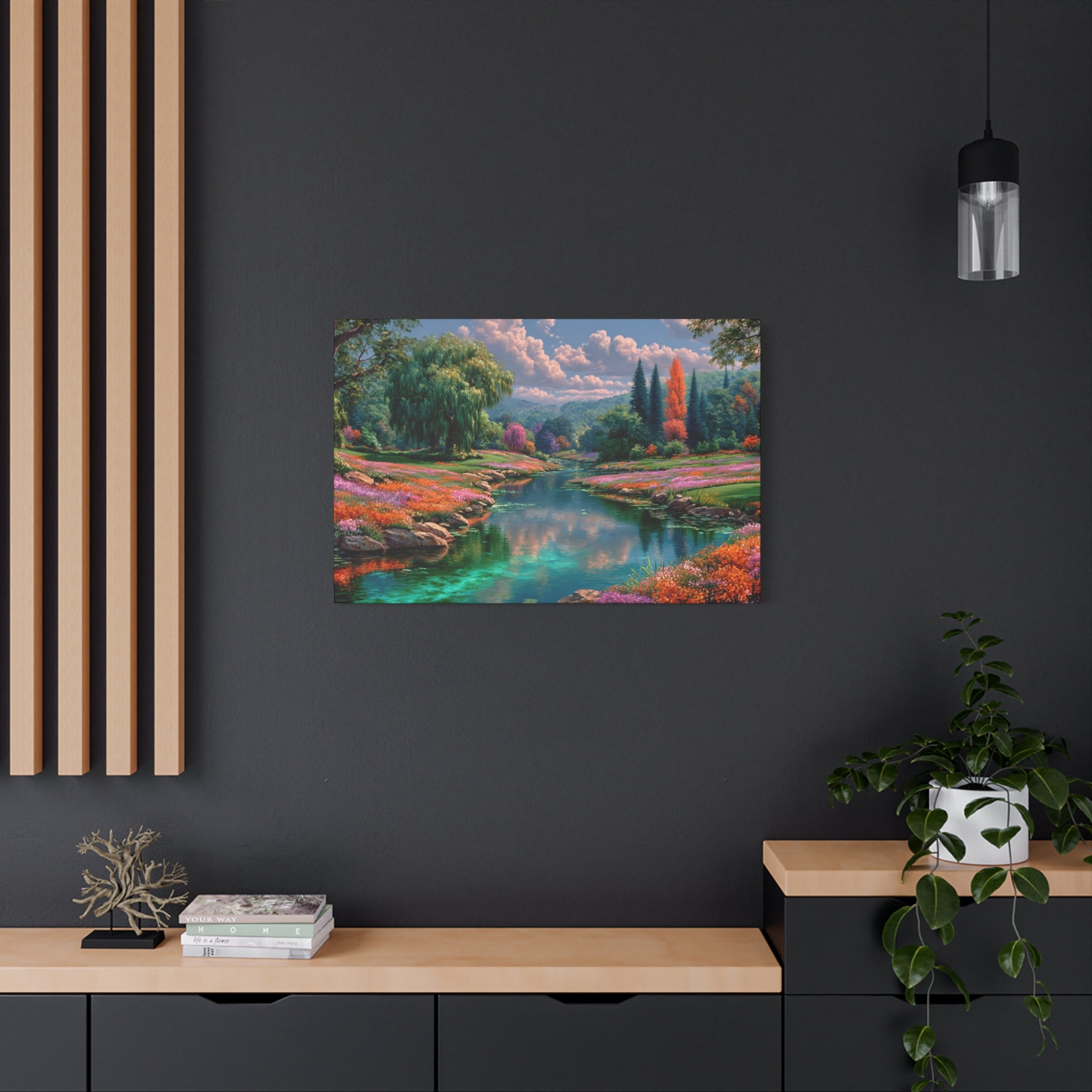 Scenic River Landscape Matte Canvas Wall Art Stretched 1.25"