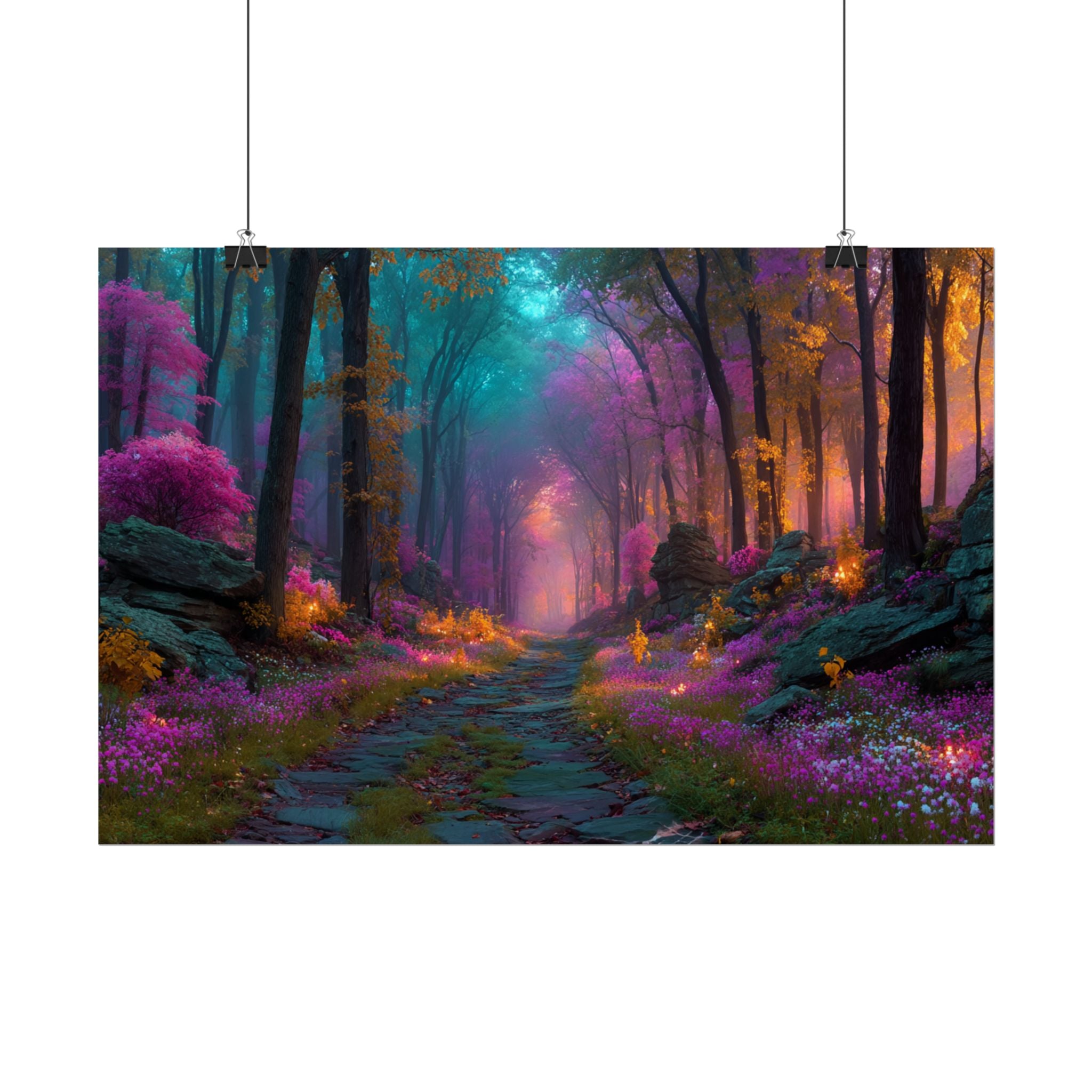Fantasy Forest Rolled Poster Dreamy Purple & Teal Woodland Wall Art