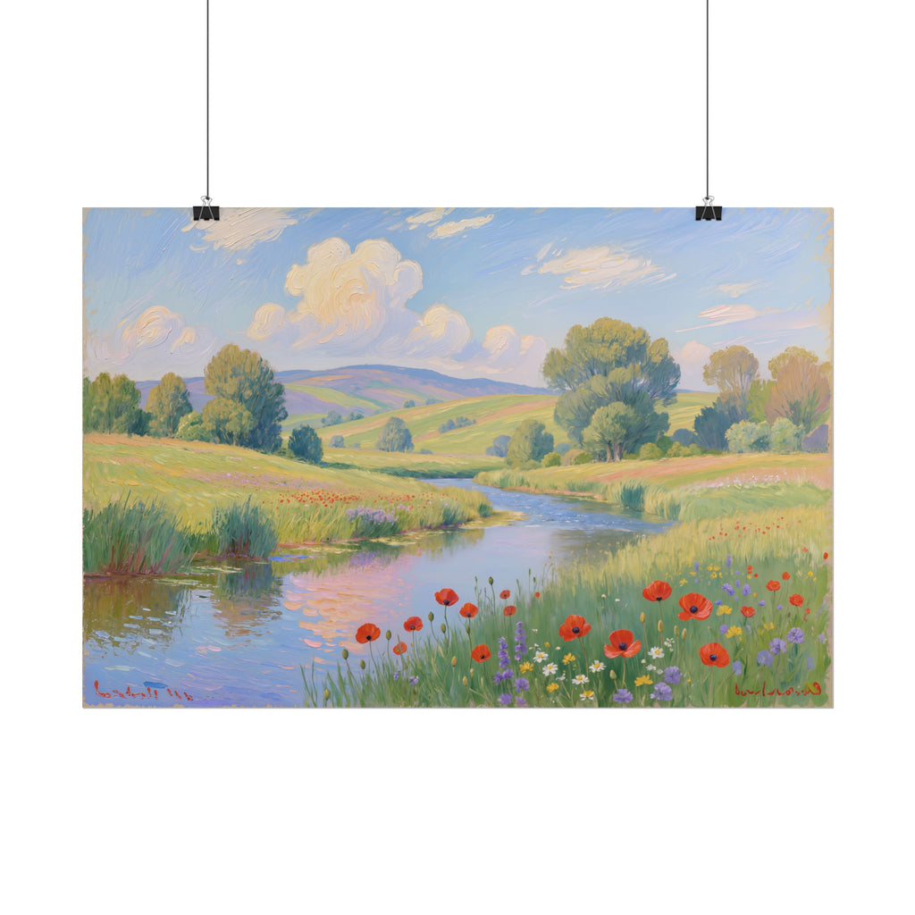 Tranquil Meadow River Landscape Print