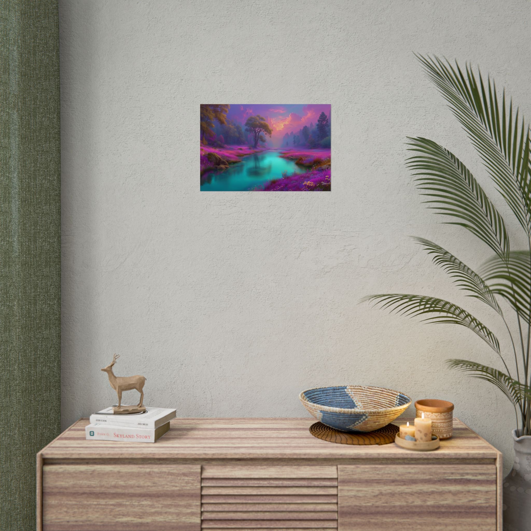 Fantasy Landscape Vibrant Purple River Sunset Wall Art