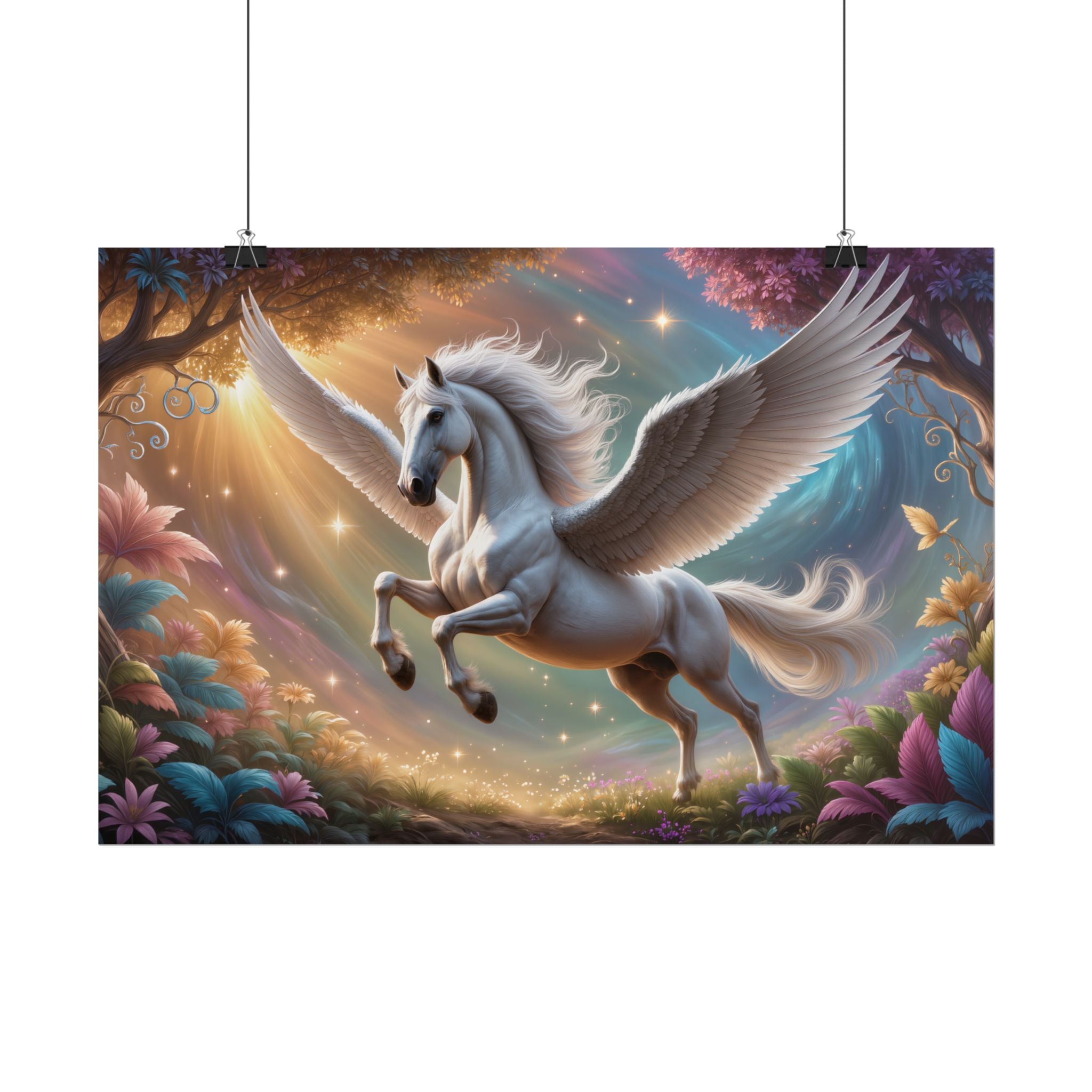 Pegasus Fantasy Art Magical Winged Horse Rolled Poster for Kids’ Rooms & Fantasy Decor