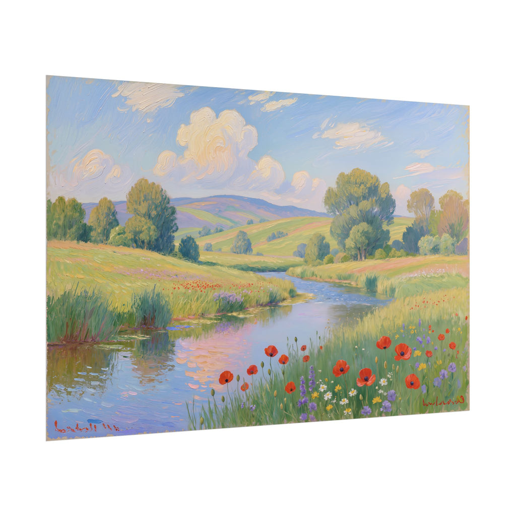 Tranquil Meadow River Landscape Print