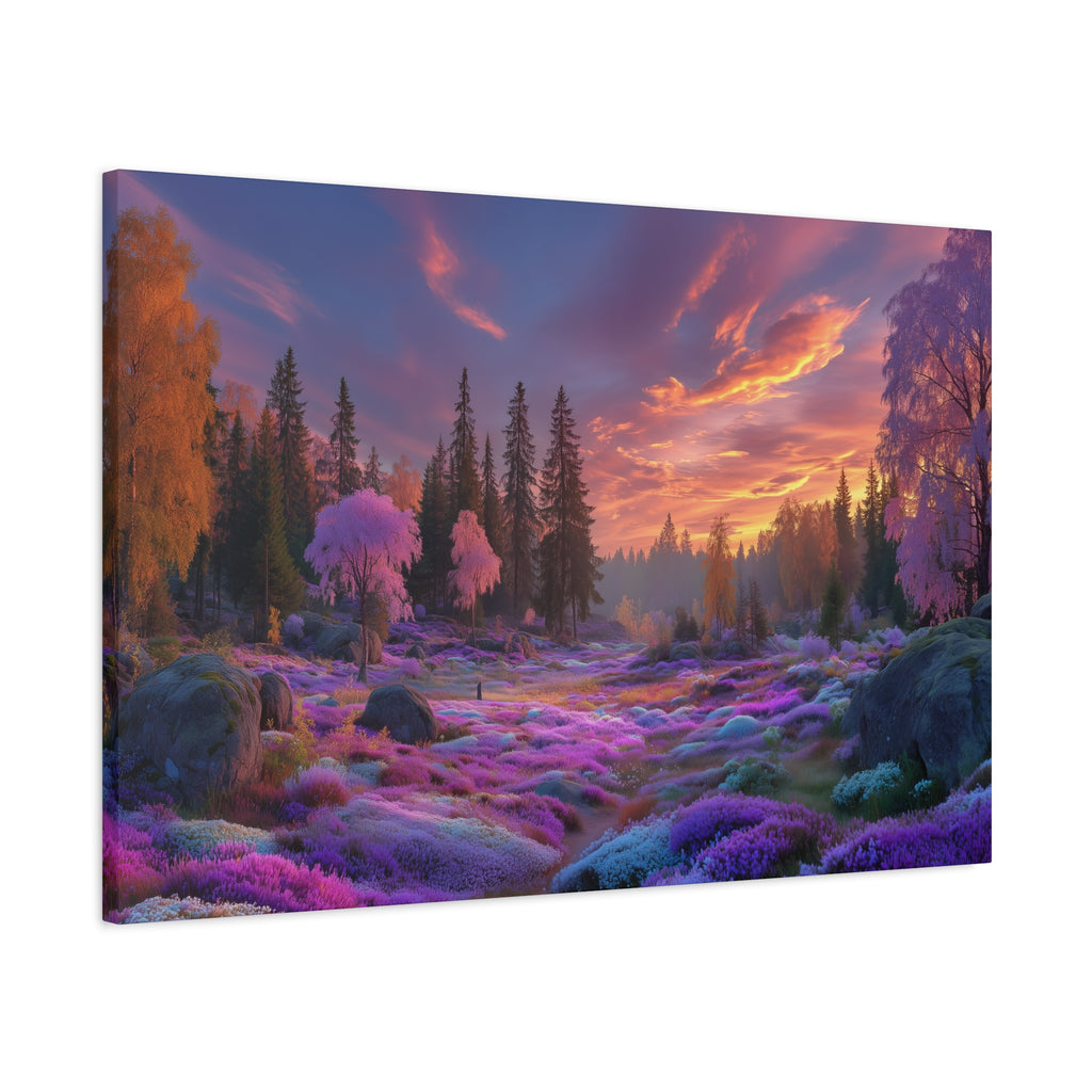 Dreamscape Forest Matte Canvas Print Vibrant Sunset Purple Meadow Wall Art