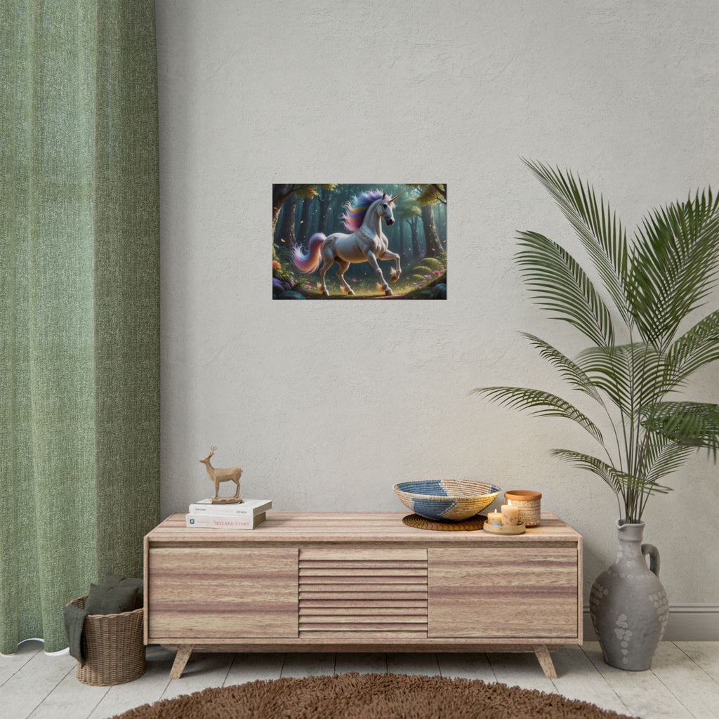 Unicorn Forest  Rainbow Mane Fantasy Wall Art (Rolled Poster)
